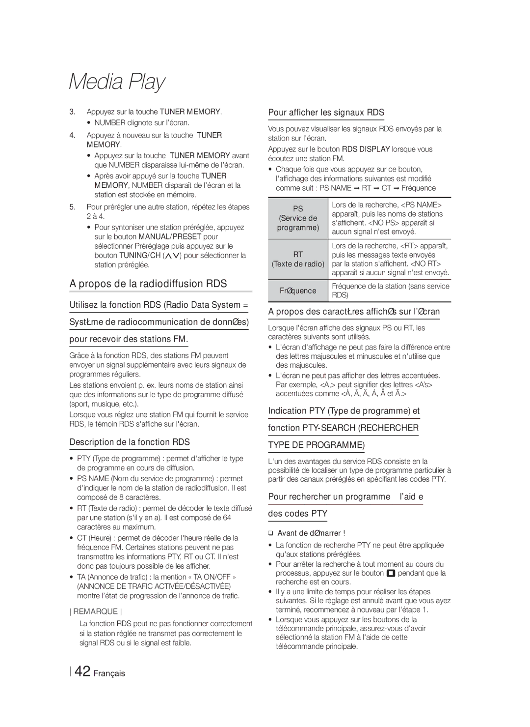 Samsung HT-F6500/ZF manual Propos de la radiodiffusion RDS, Description de la fonction RDS, Pour afficher les signaux RDS 