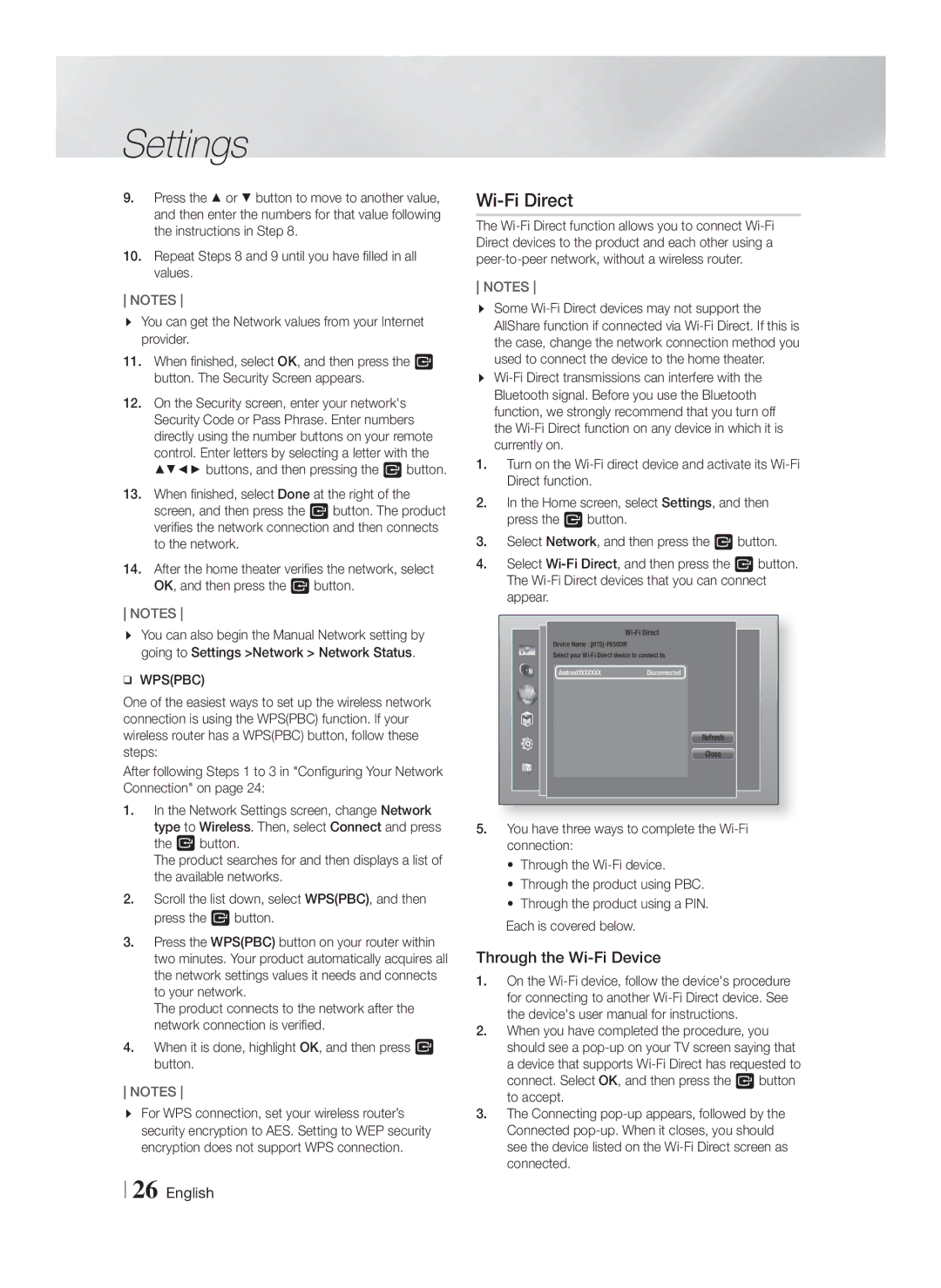 Samsung HT-F6500W, HTF6500WZA user manual Wi-Fi Direct, Through the Wi-Fi Device 