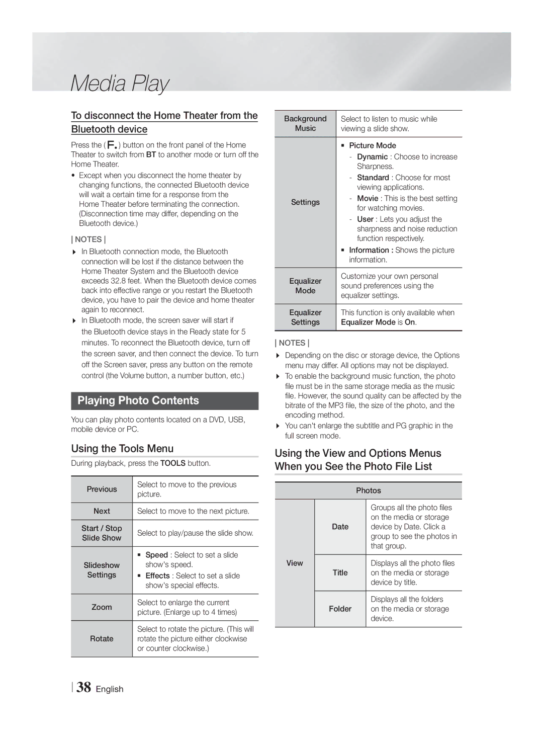 Samsung HT-F6500W, HTF6500WZA user manual Playing Photo Contents 