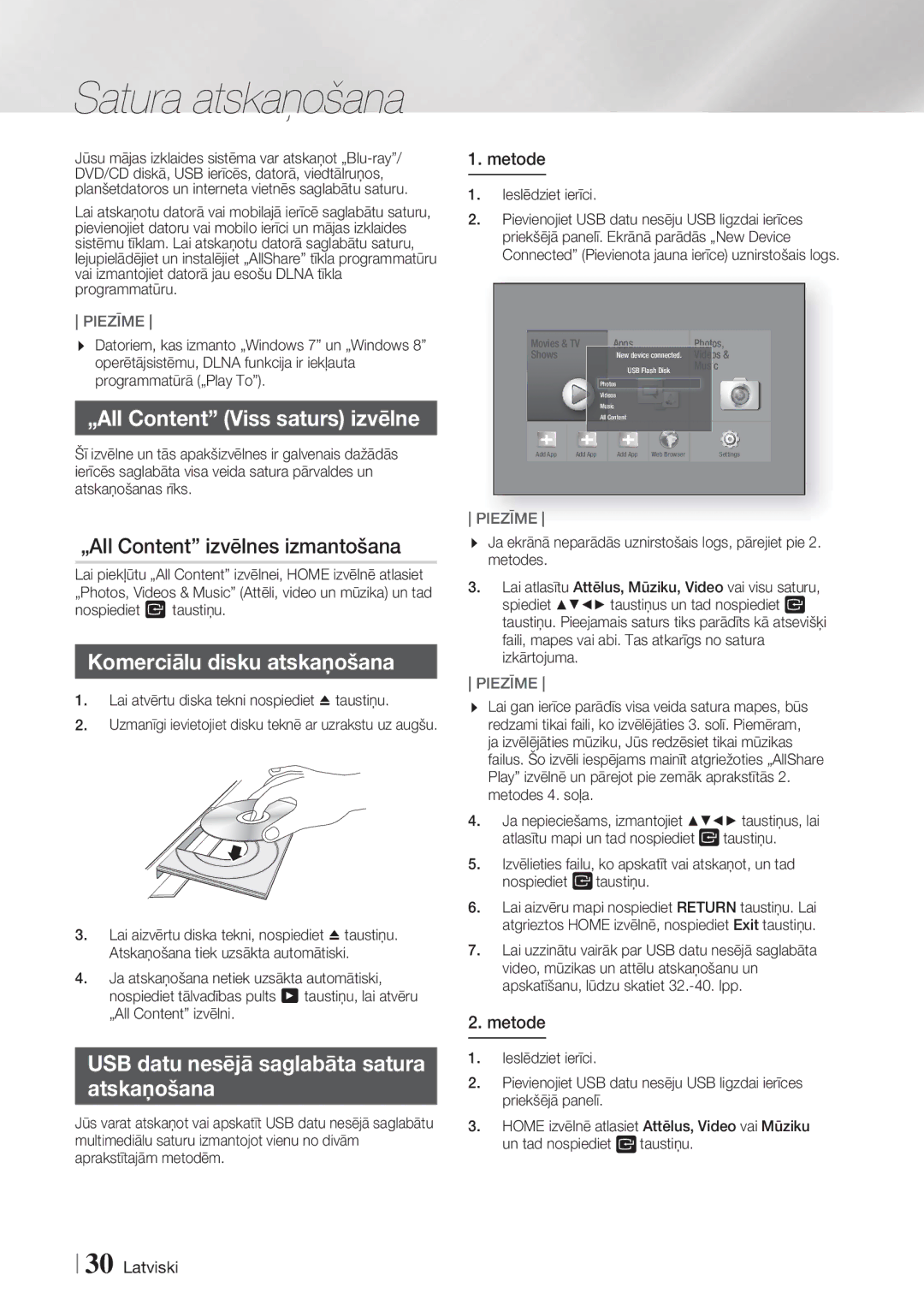 Samsung HT-F6550W/EN, HT-F6500/EN Satura atskaņošana, „All Content Viss saturs izvēlne, „All Content izvēlnes izmantošana 