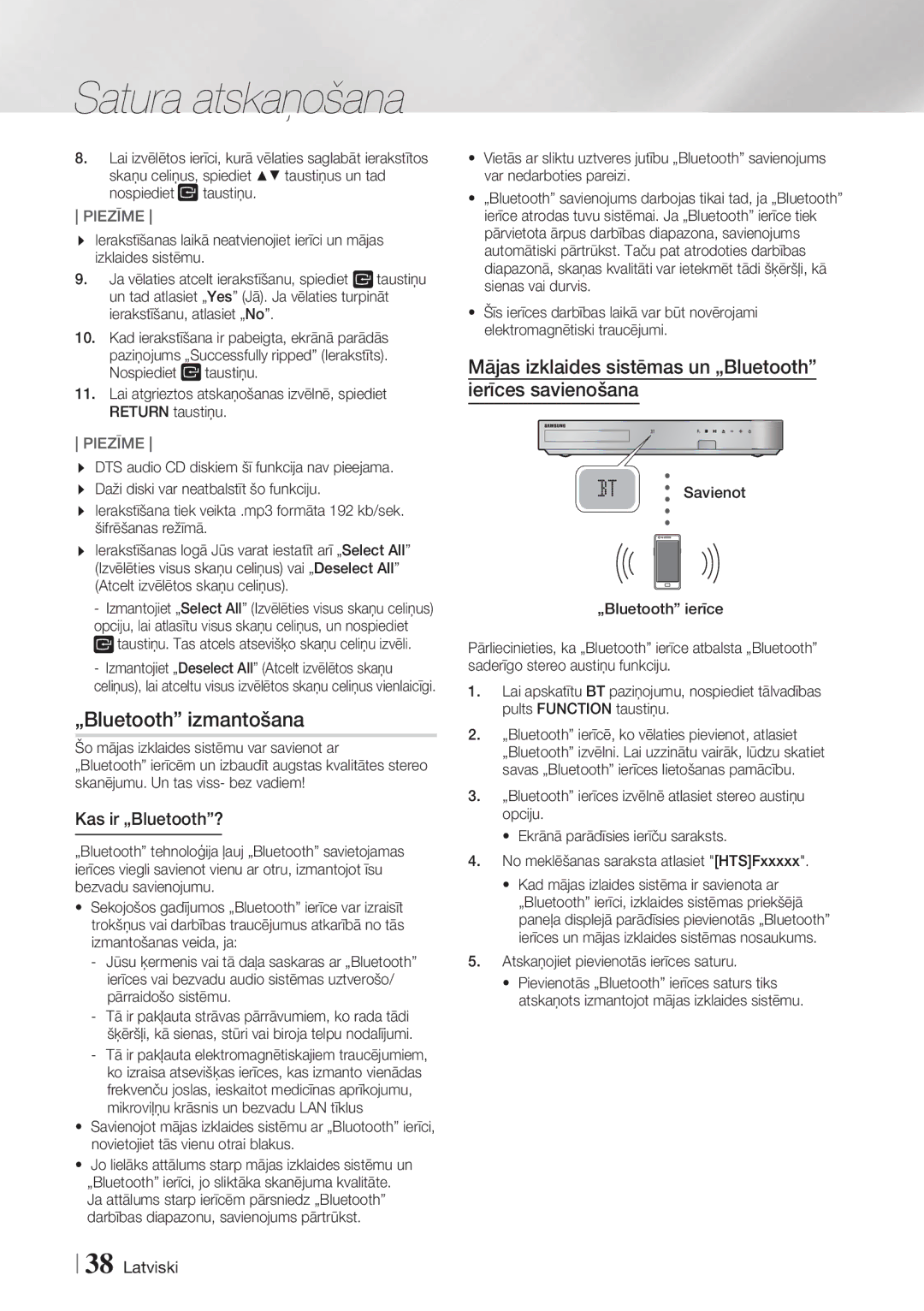 Samsung HT-F6550W/EN, HT-F6500/EN manual „Bluetooth izmantošana, Kas ir „Bluetooth?, Atskaņojiet pievienotās ierīces saturu 