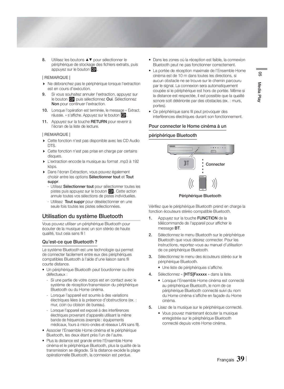 Samsung HT-F6500/EN manual Utilisation du système Bluetooth, Qu’est-ce que Bluetooth ?, Connecter Périphérique Bluetooth 