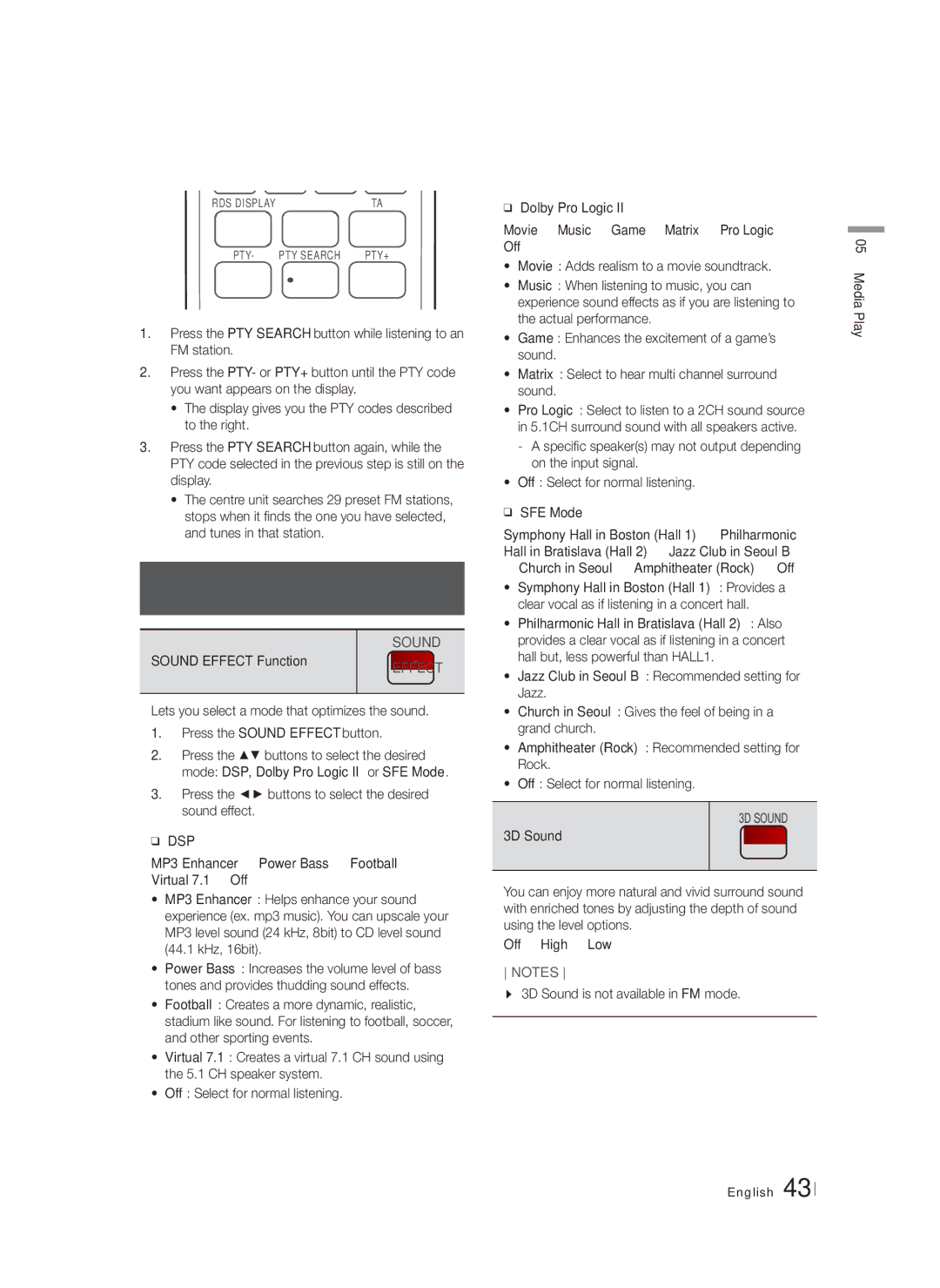 Samsung HT-F6550W/ZF, HT-F6550W/EN manual Using the Special Effects Remote Control Buttons, Sound Effect Function, Dsp 