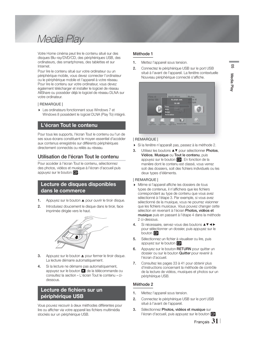 Samsung HT-F6550W/XN, HT-F6550W/EN, HT-F6530W/EN Media Play, Lécran Tout le contenu, Utilisation de lécran Tout le contenu 