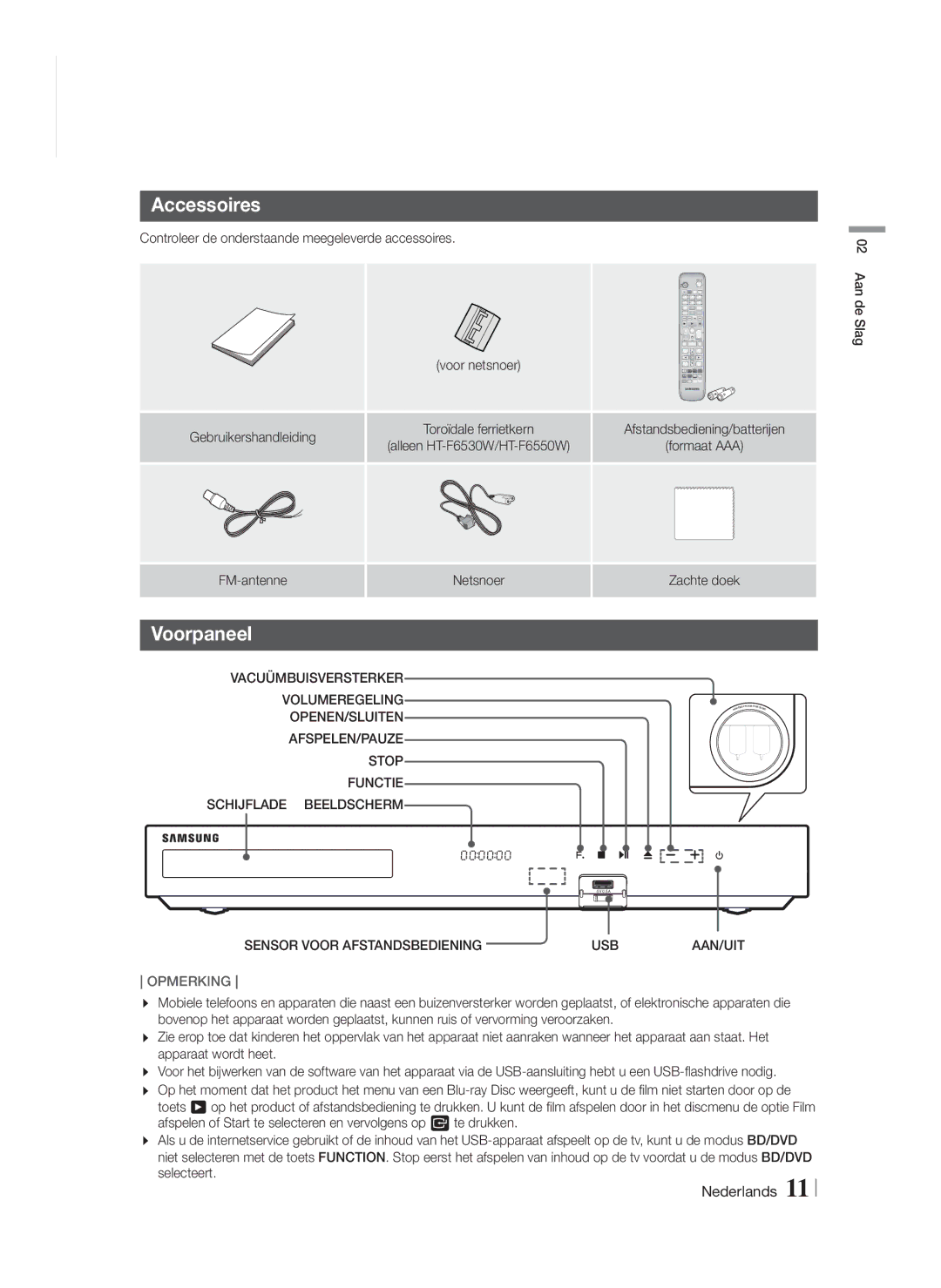 Samsung HT-F6530W/EN, HT-F6550W/EN, HT-F6500/XN, HT-F6530W/XN, HT-F6550W/XN Voorpaneel, Sensor Voor Afstandsbediening USB 