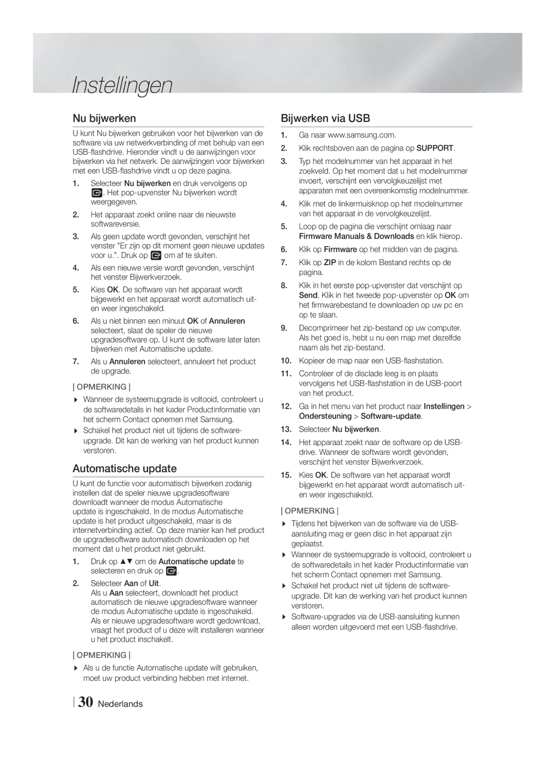 Samsung HT-F6500/XN manual Nu bijwerken, Automatische update, Bijwerken via USB, Klik rechtsboven aan de pagina op Support 