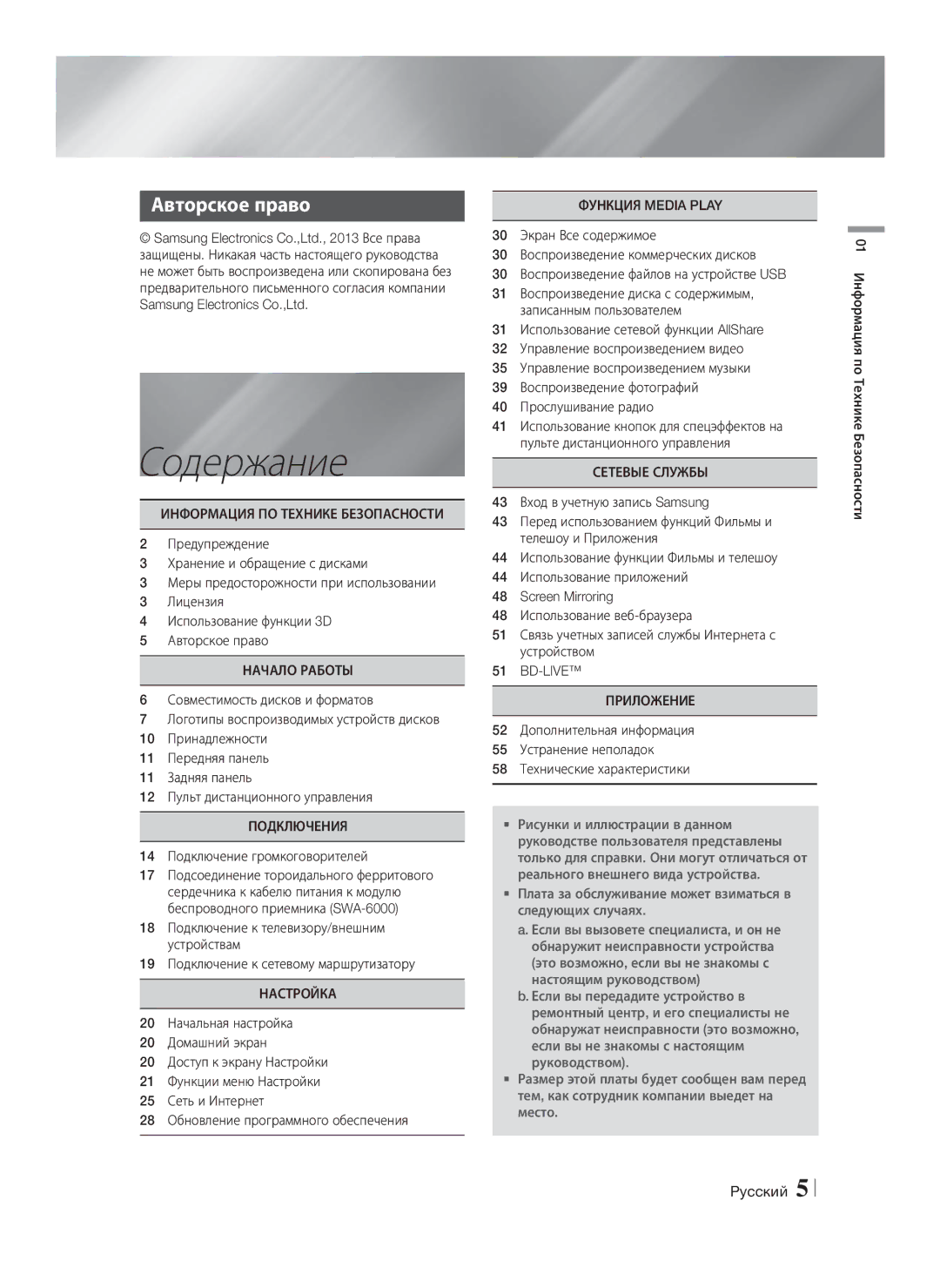 Samsung HT-F6550W/RU manual Содержание, Авторское право 