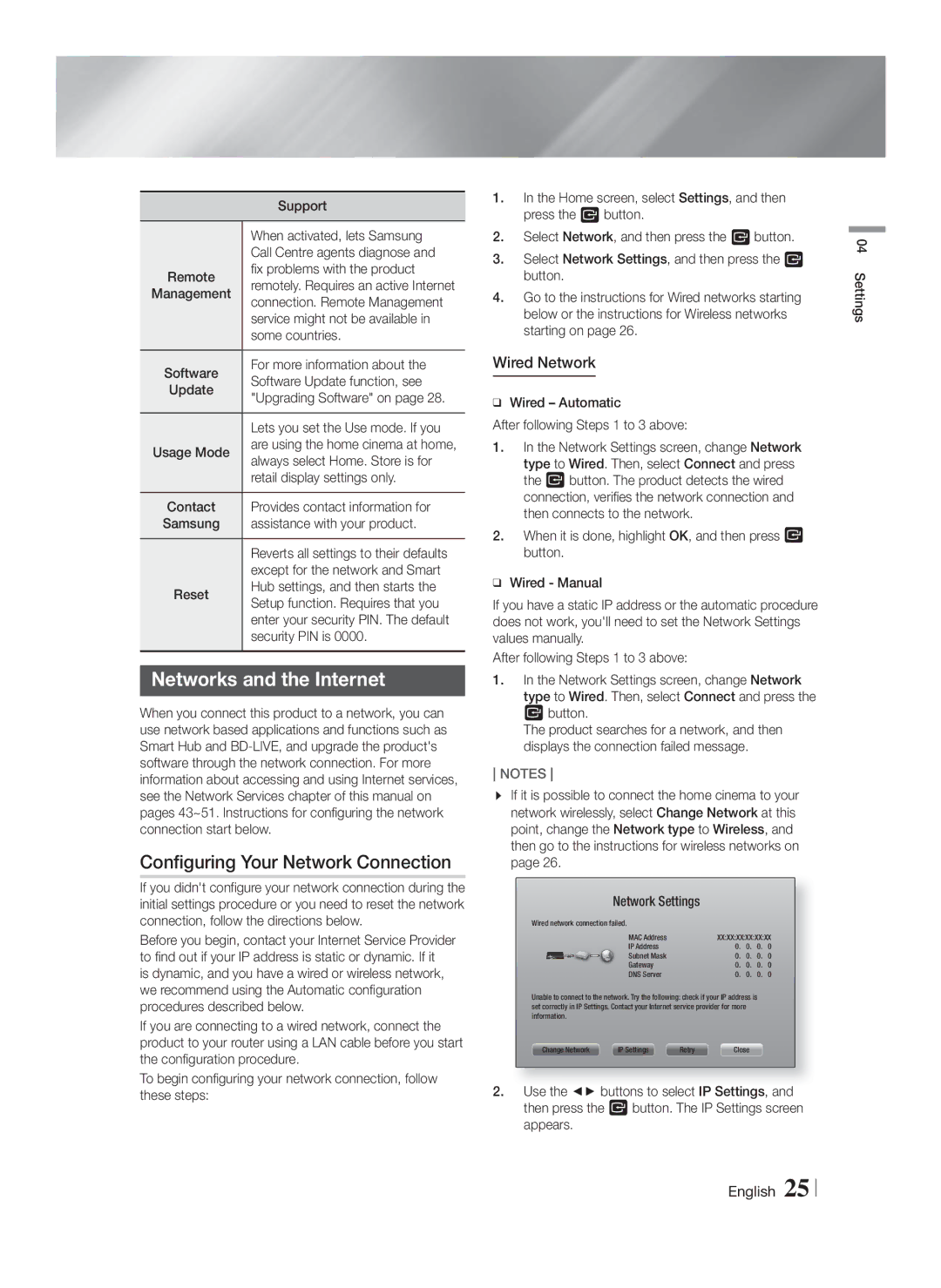 Samsung HT-F6550W/SJ manual Networks and the Internet, Configuring Your Network Connection, Wired Network 