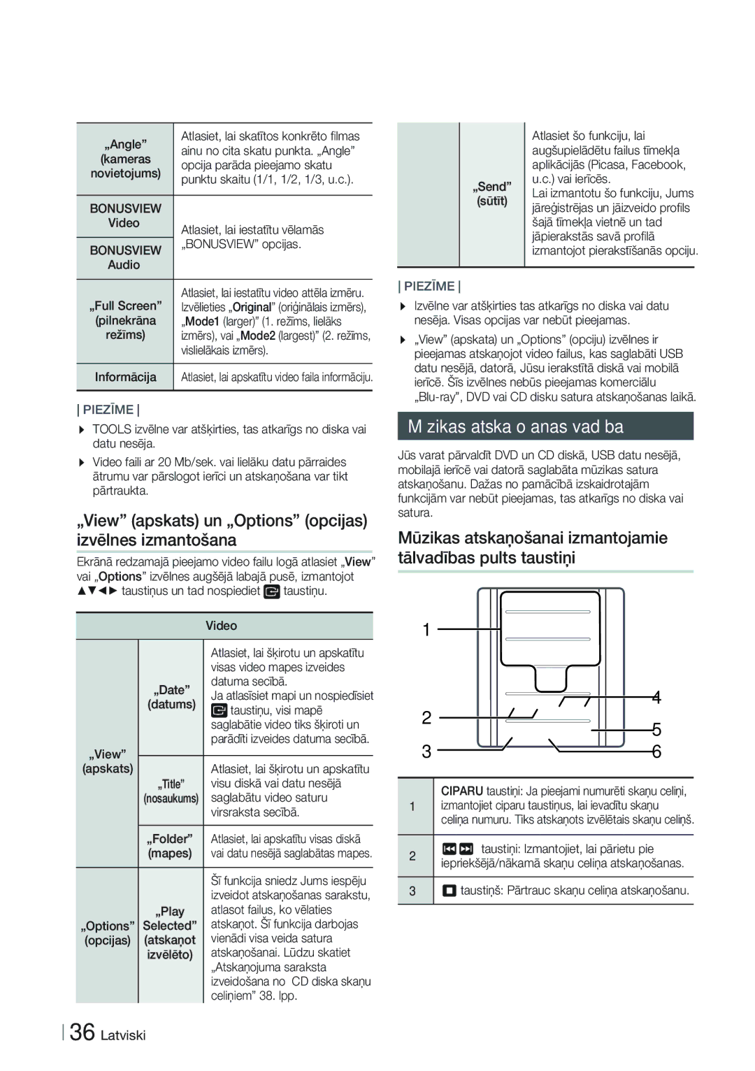 Samsung HT-F9750W/EN manual „View apskats un „Options opcijas izvēlnes izmantošana, Mūzikas atskaņošanas vadība 