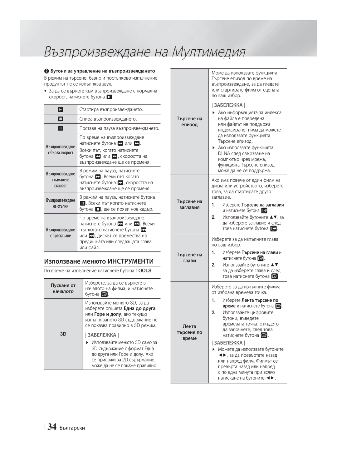 Samsung HT-F9750W/EN manual Използване менюто Инструменти, 34 Български 