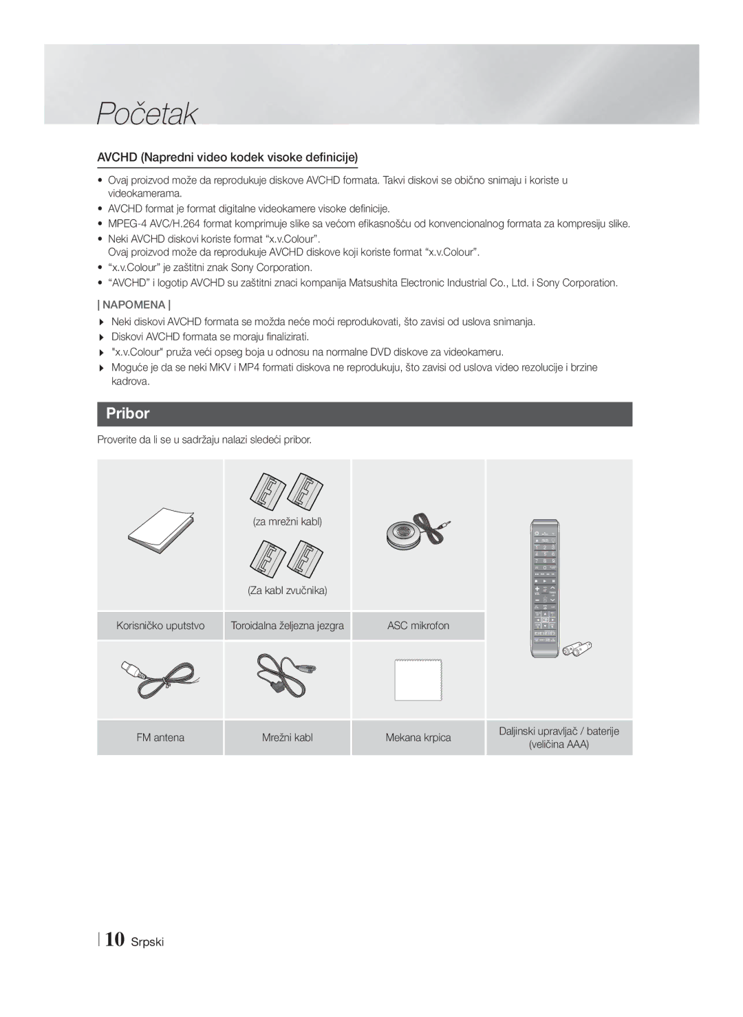 Samsung HT-F9750W/EN manual Pribor, Avchd Napredni video kodek visoke definicije, Veličina AAA 