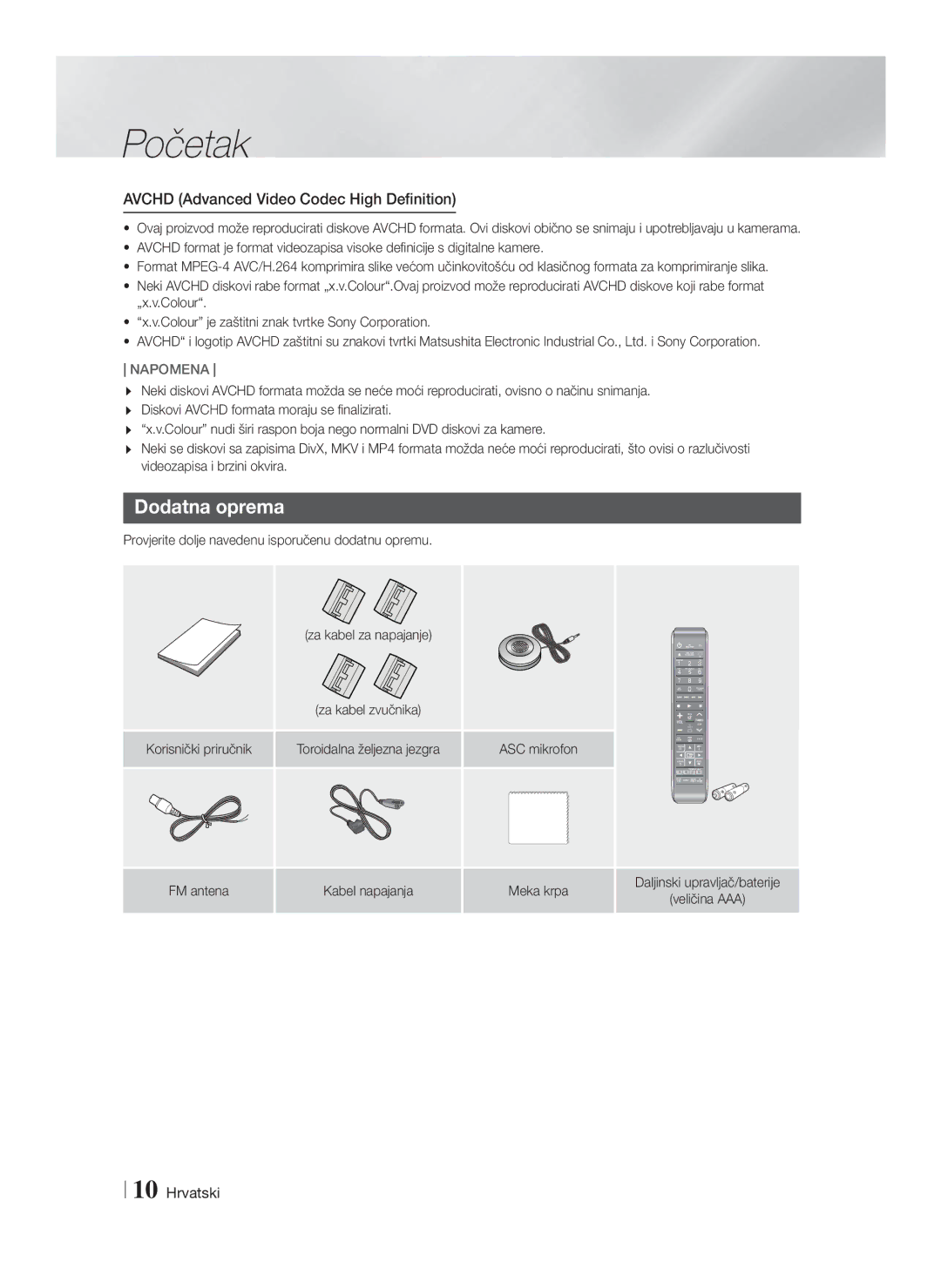 Samsung HT-F9750W/EN manual Dodatna oprema, Provjerite dolje navedenu isporučenu dodatnu opremu 