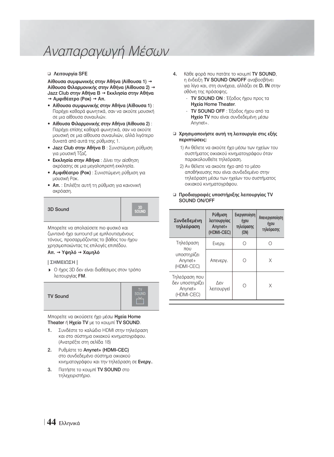 Samsung HT-F9750W/EN manual 44 Ελληνικά 