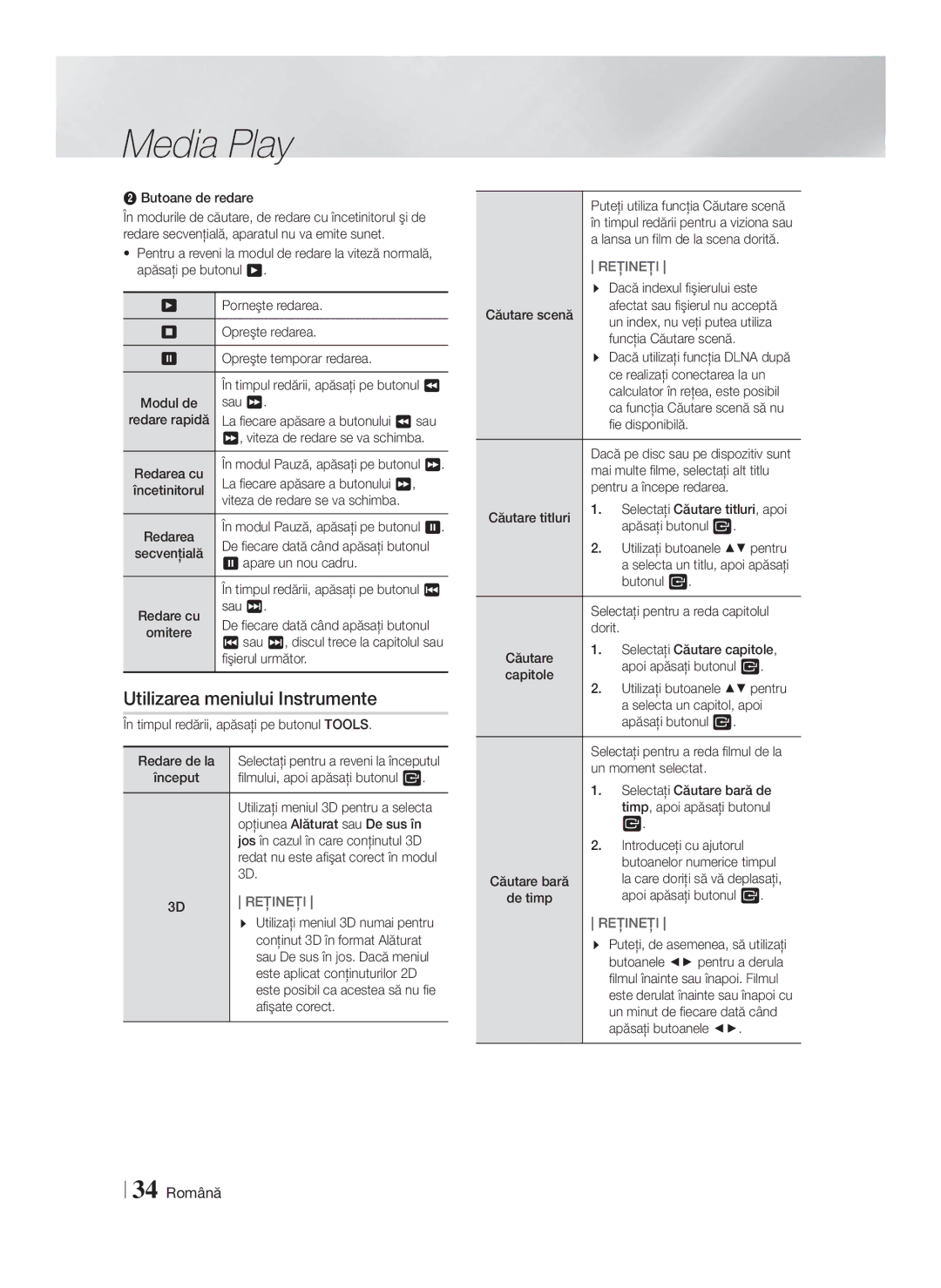 Samsung HT-F9750W/EN manual Utilizarea meniului Instrumente, 34 Română 