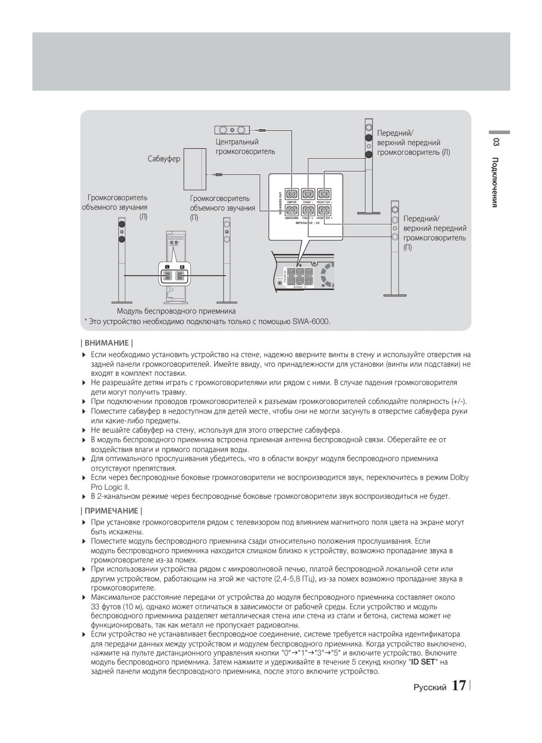 Samsung HT-F9750W/RU manual Сабвуфер Центральный Громкоговоритель 