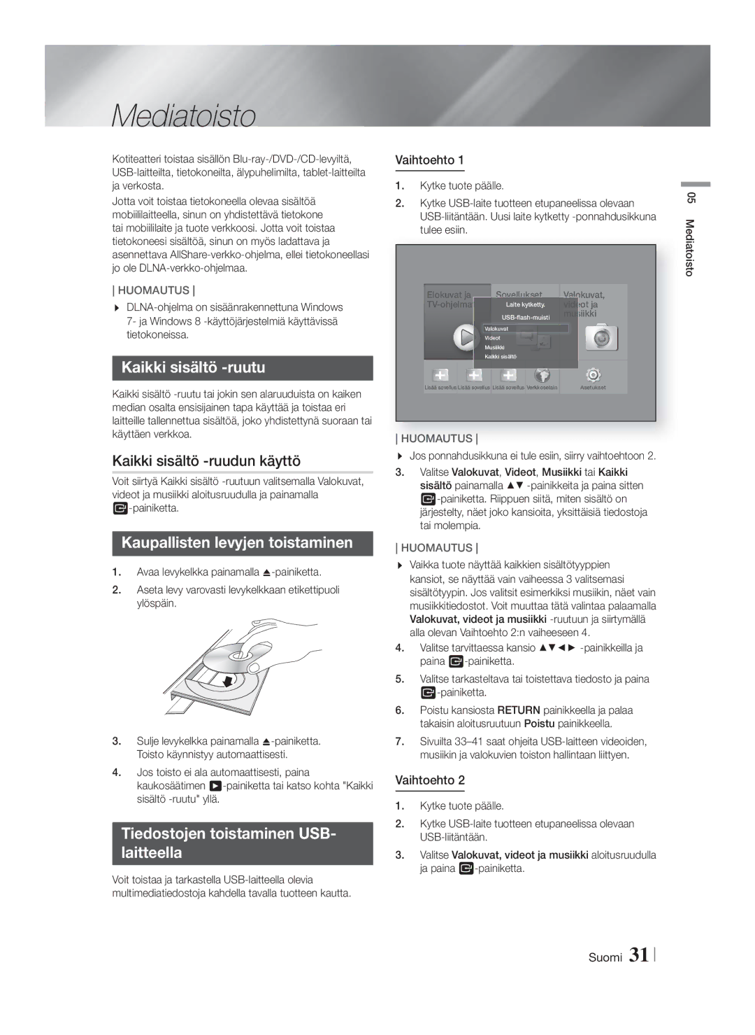 Samsung HT-F9750W/XE Mediatoisto, Kaikki sisältö -ruutu, Kaikki sisältö -ruudun käyttö, Kaupallisten levyjen toistaminen 