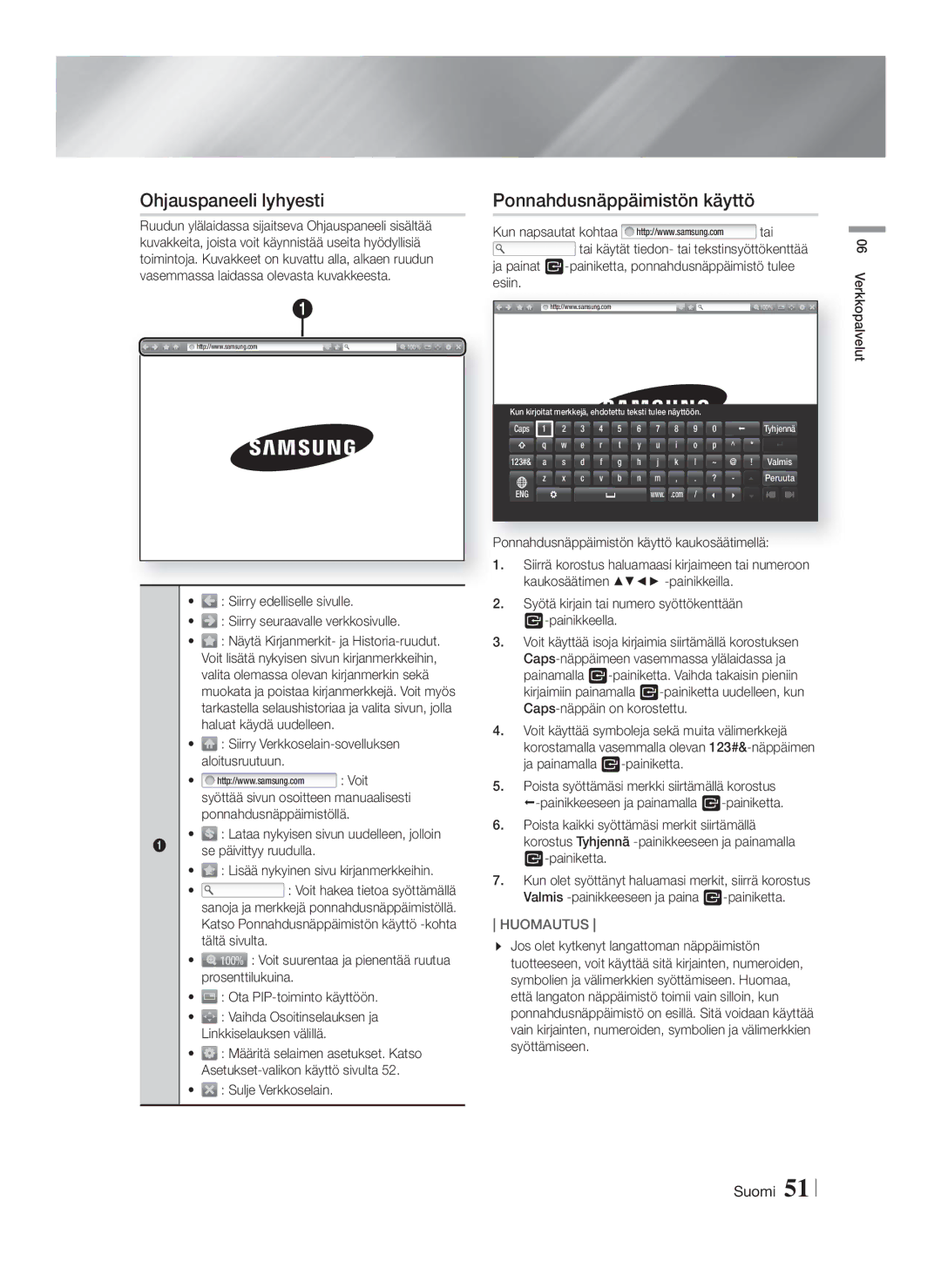 Samsung HT-F9750W/XE manual Ohjauspaneeli lyhyesti, Ponnahdusnäppäimistön käyttö 