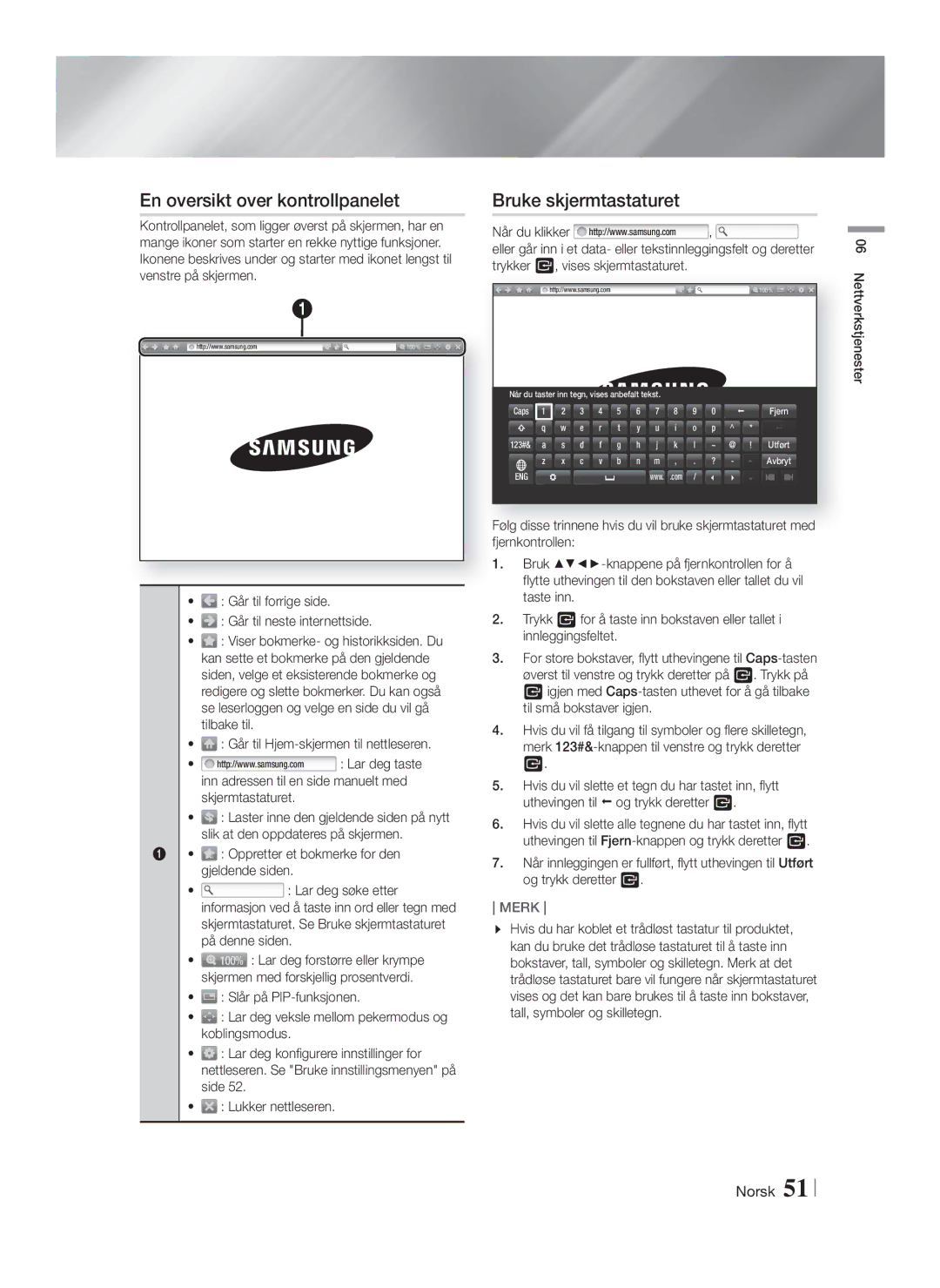 Samsung HT-F9750W/XE manual En oversikt over kontrollpanelet, Bruke skjermtastaturet 