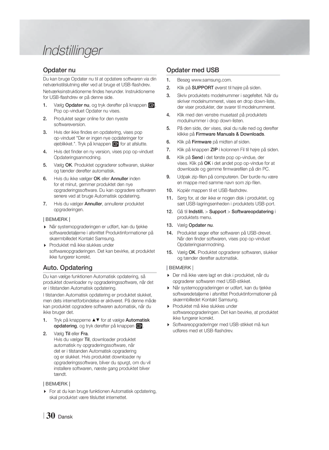 Samsung HT-F9750W/XE manual Opdater nu, Auto. Opdatering, Opdater med USB 