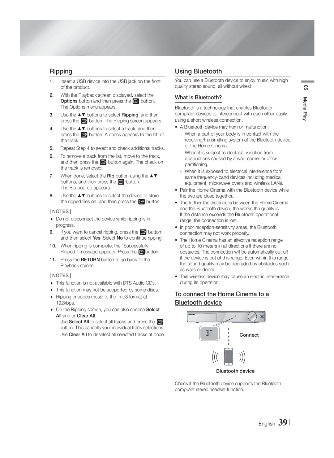 Samsung HT-F9750W/XE, HT-F9750W/XN, HT-F9750W/TK, HT-F9750W/EN, HT-F9750W/ZF Ripping, Using Bluetooth, What is Bluetooth? 