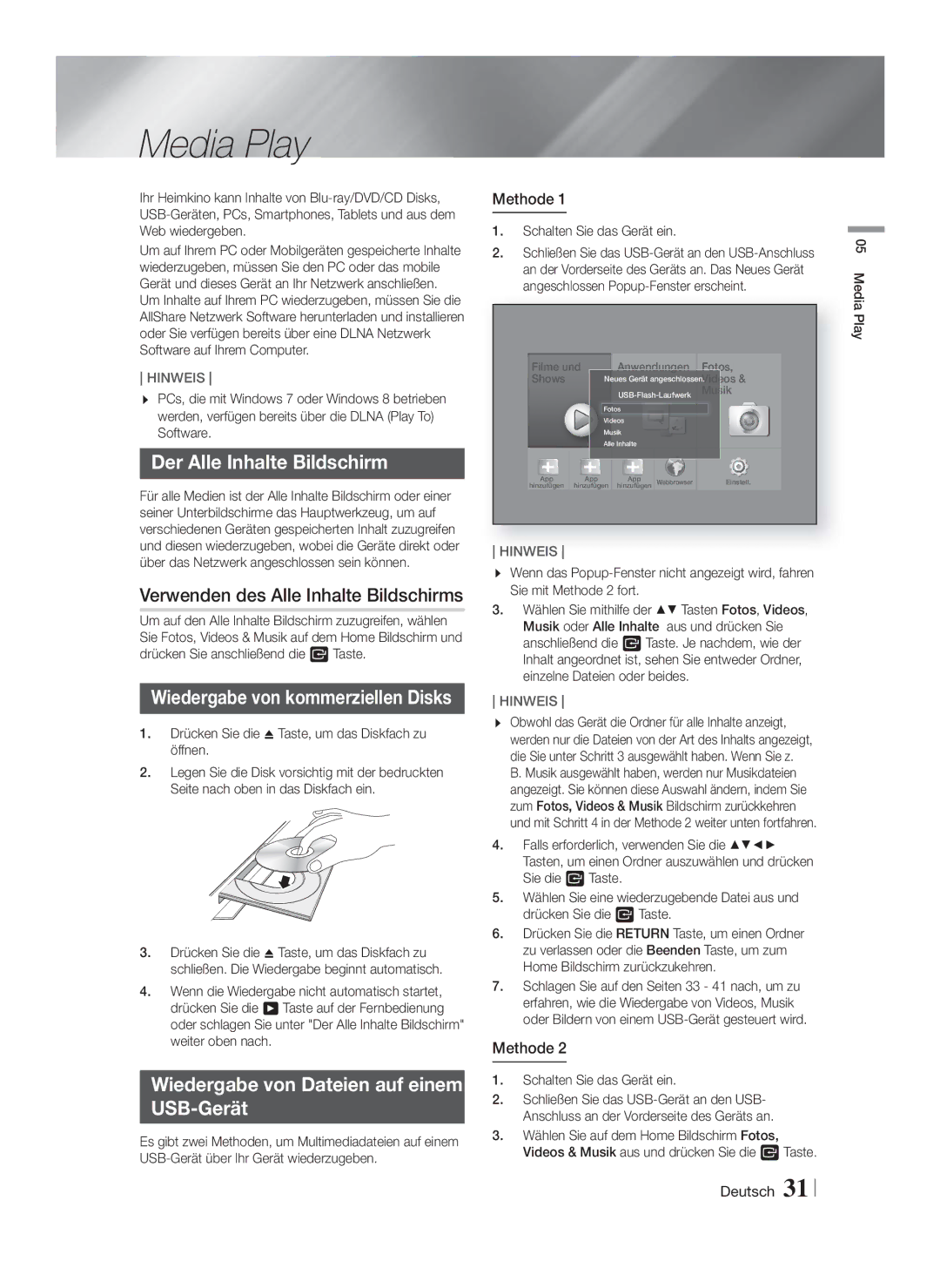 Samsung HT-F9750W/EN, HT-F9750W/XN manual Der Alle Inhalte Bildschirm, Verwenden des Alle Inhalte Bildschirms, Methode 