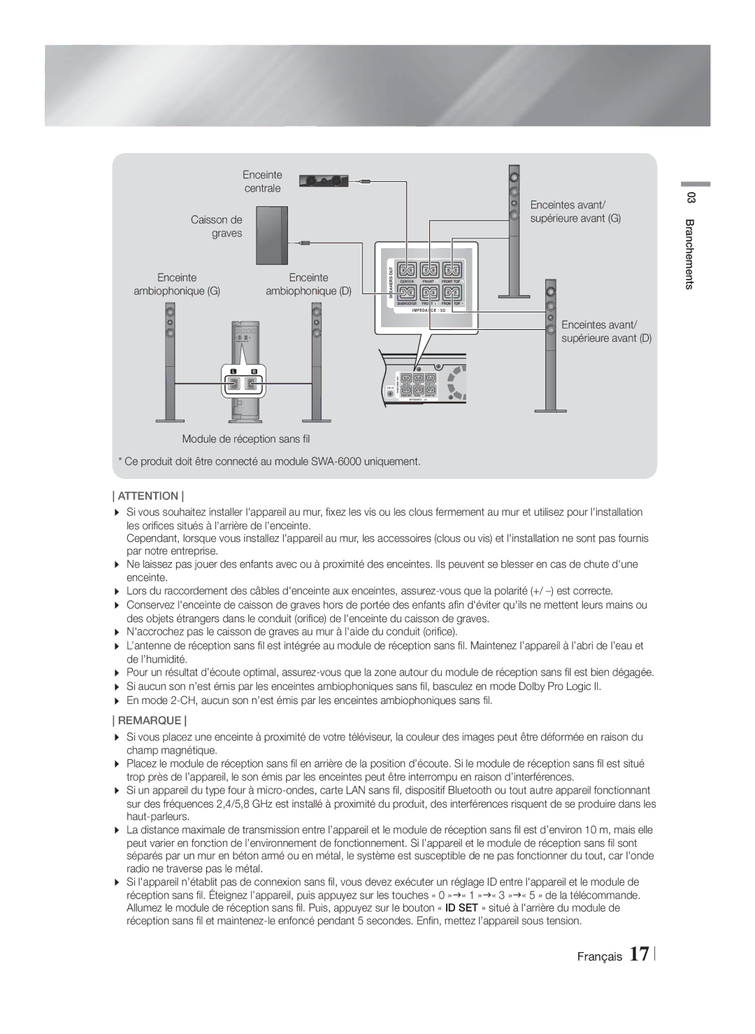 Samsung HT-F9750W/XN, HT-F9750W/TK, HT-F9750W/EN manual Caisson de Graves Enceinte, Enceintes avant Supérieure avant D 