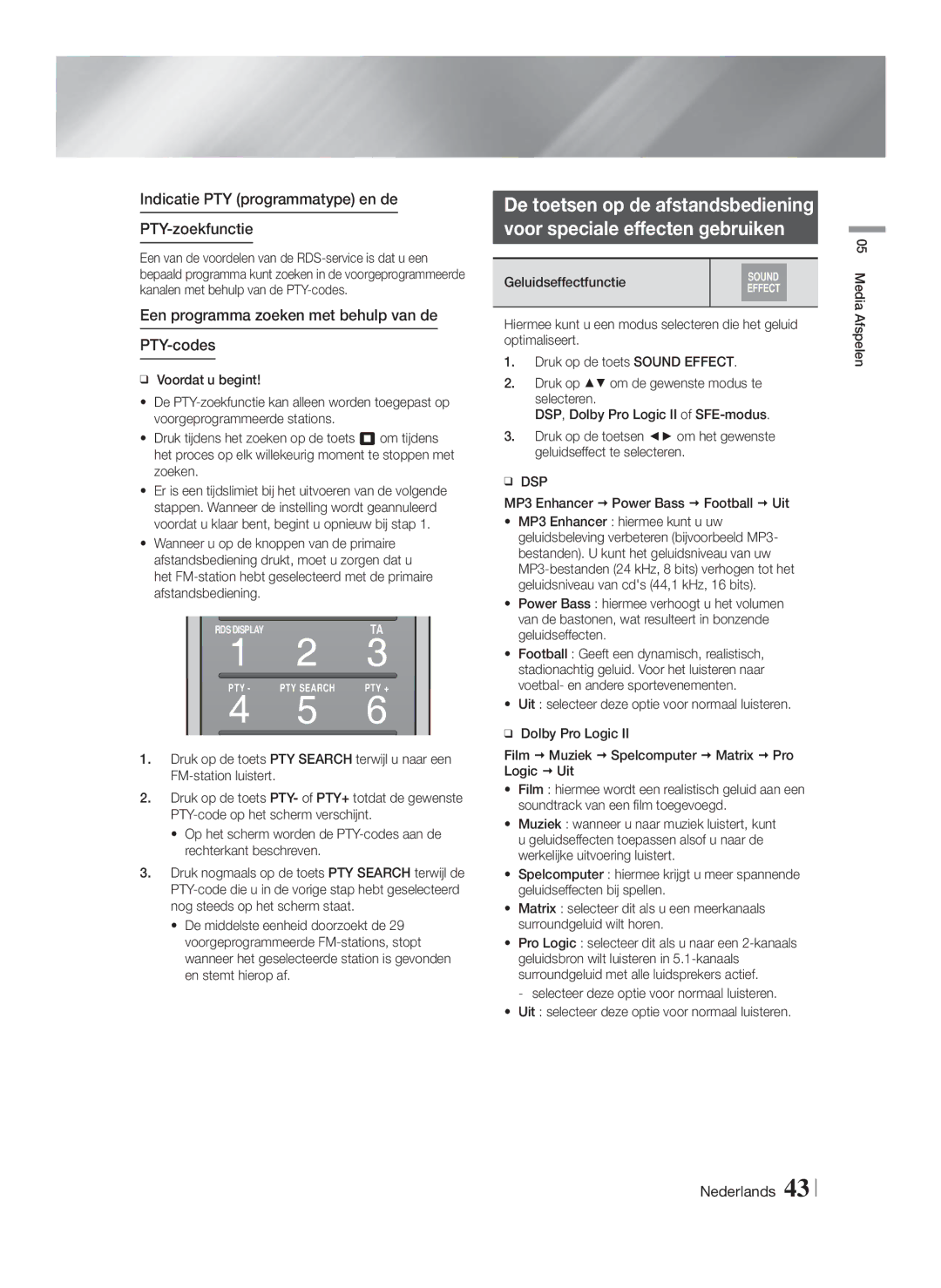 Samsung HT-F9750W/TK Indicatie PTY programmatype en de PTY-zoekfunctie, Een programma zoeken met behulp van de PTY-codes 