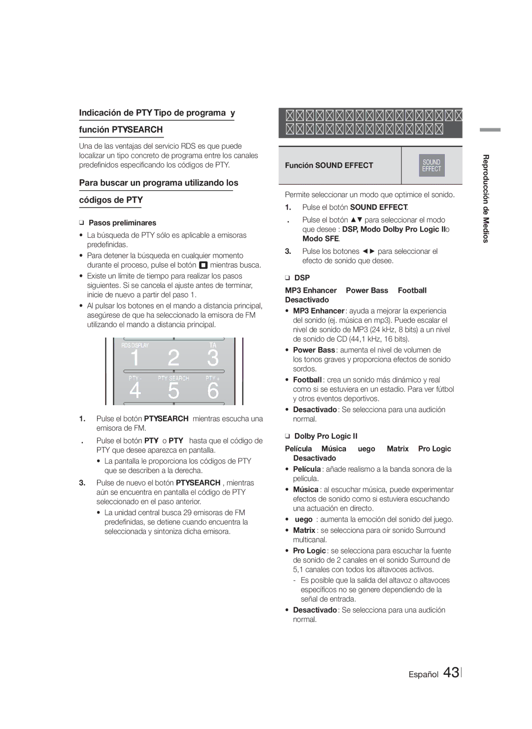 Samsung HT-F9750W/ZF manual Indicación de PTY Tipo de programa y Función PTY-SEARCH 