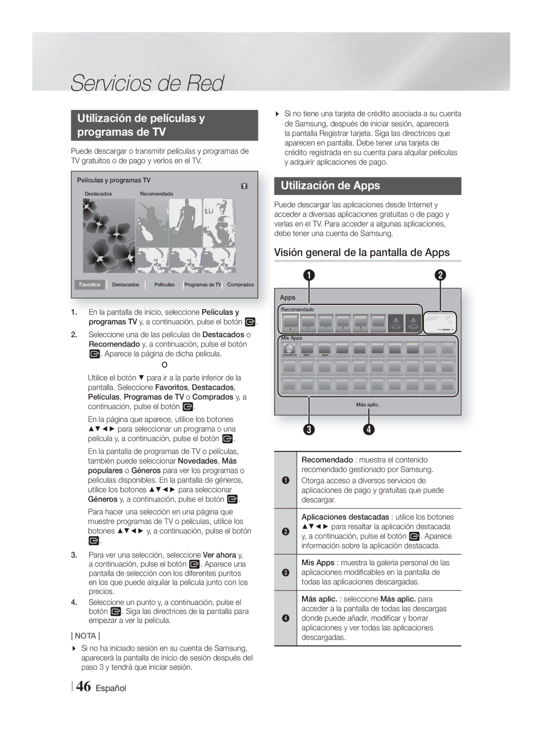 Samsung HT-F9750W/ZF manual Utilización de películas y Programas de TV, Utilización de Apps 