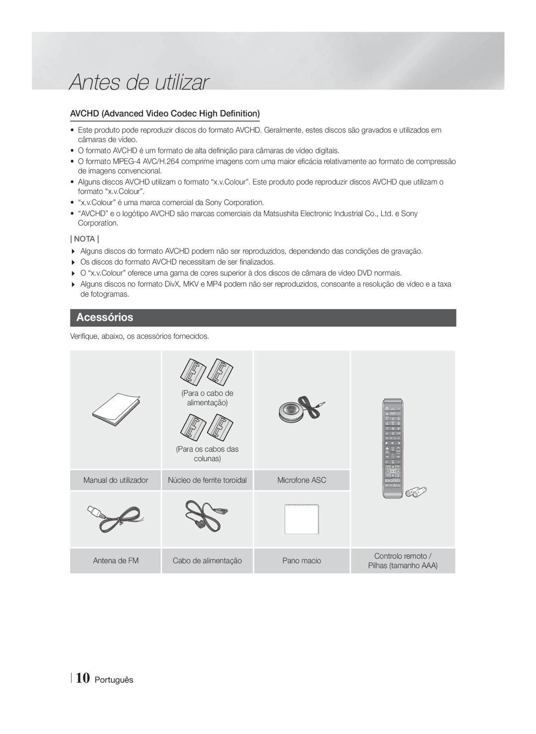 Samsung HT-F9750W/ZF manual Acessórios, Verifique, abaixo, os acessórios fornecidos 