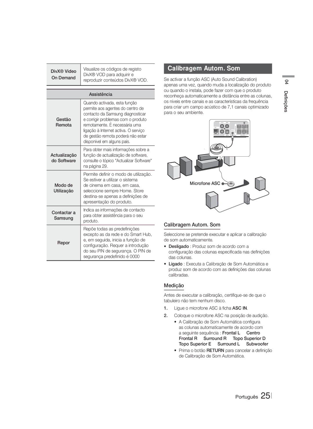 Samsung HT-F9750W/ZF manual Calibragem Autom. Som, Medição 