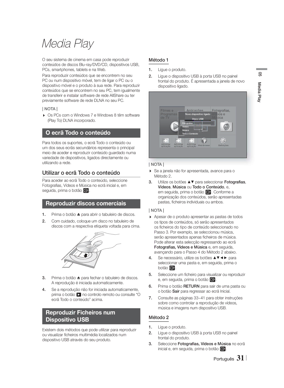 Samsung HT-F9750W/ZF manual Ecrã Todo o conteúdo, Utilizar o ecrã Todo o conteúdo, Reproduzir discos comerciais 