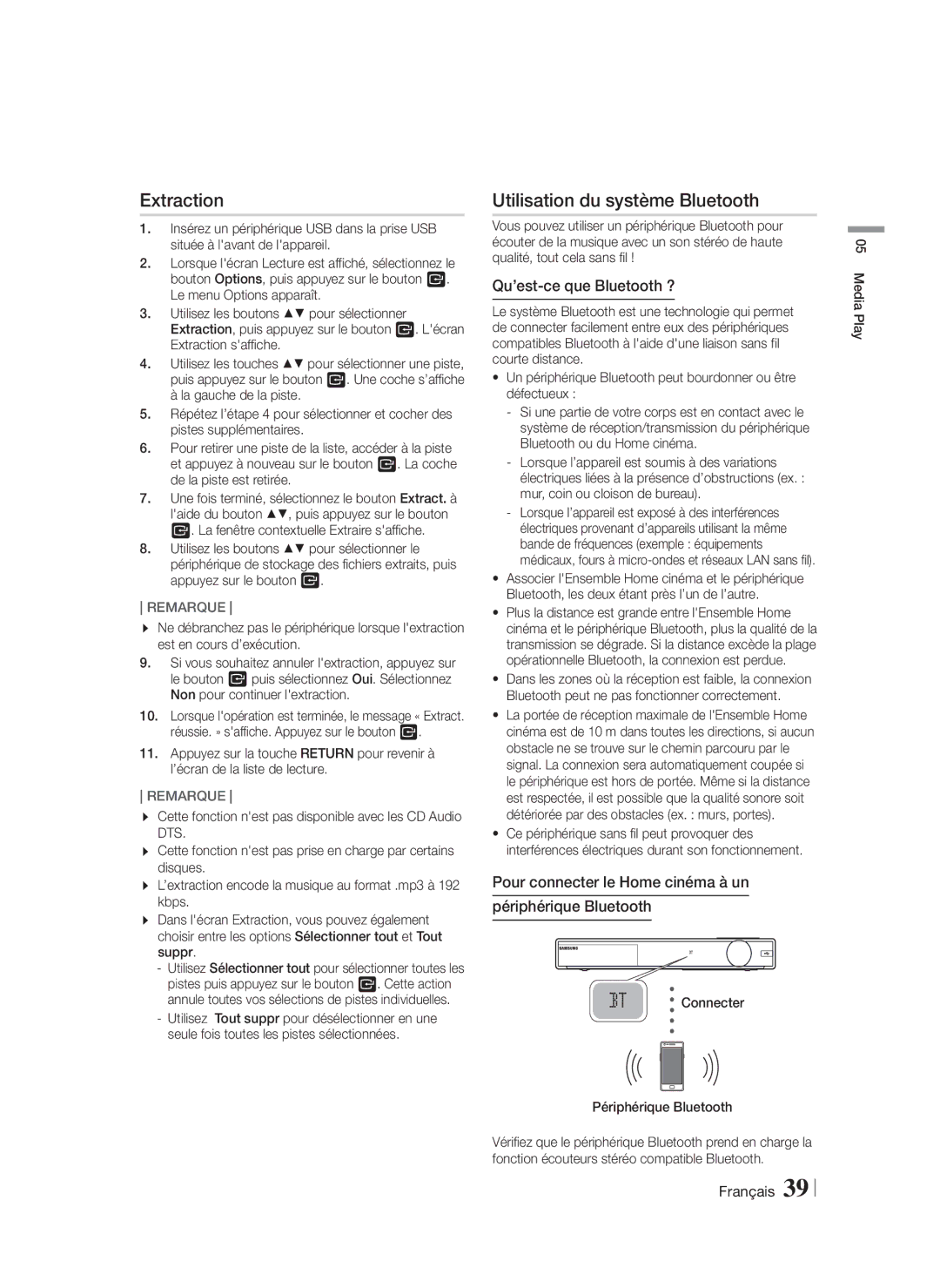 Samsung HT-F9750W/ZF manual Extraction, Utilisation du système Bluetooth, Qu’est-ce que Bluetooth ? 