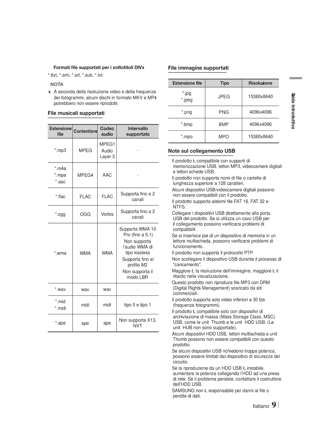 Samsung HT-F9750W/ZF manual File musicali supportati, File immagine supportati, Bmp 