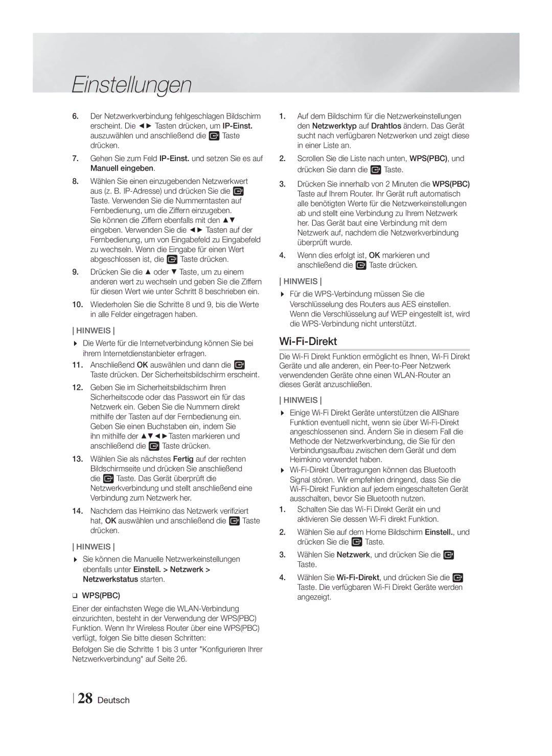 Samsung HT-F9759W/ZG manual Wi-Fi-Direkt 