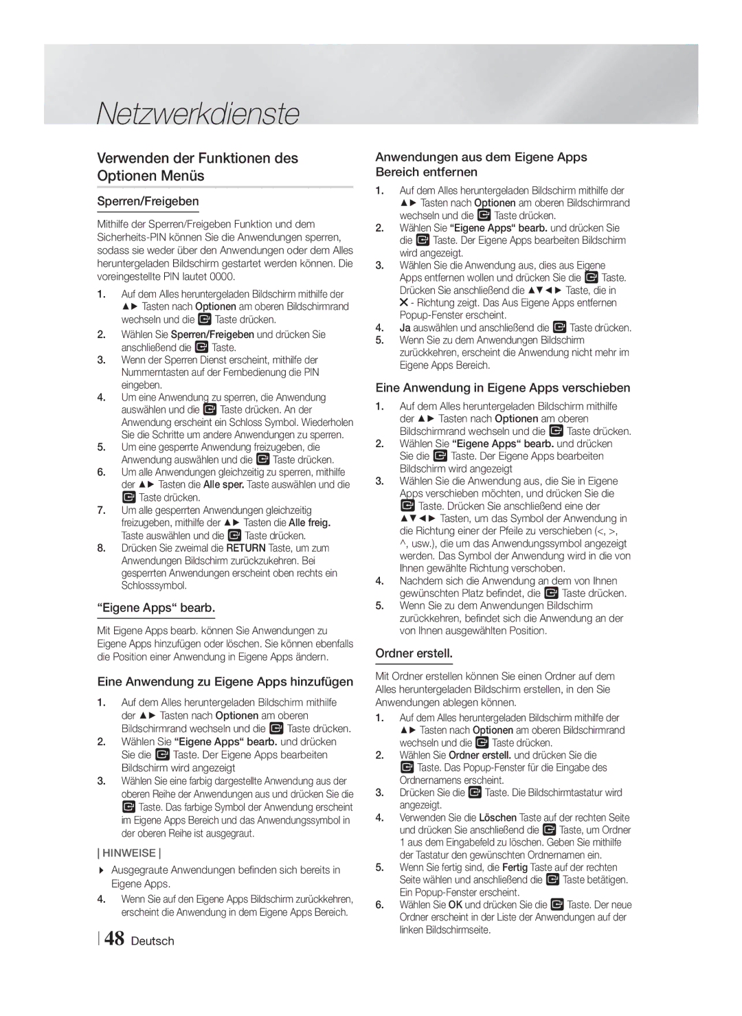 Samsung HT-F9759W/ZG manual Verwenden der Funktionen des Optionen Menüs 