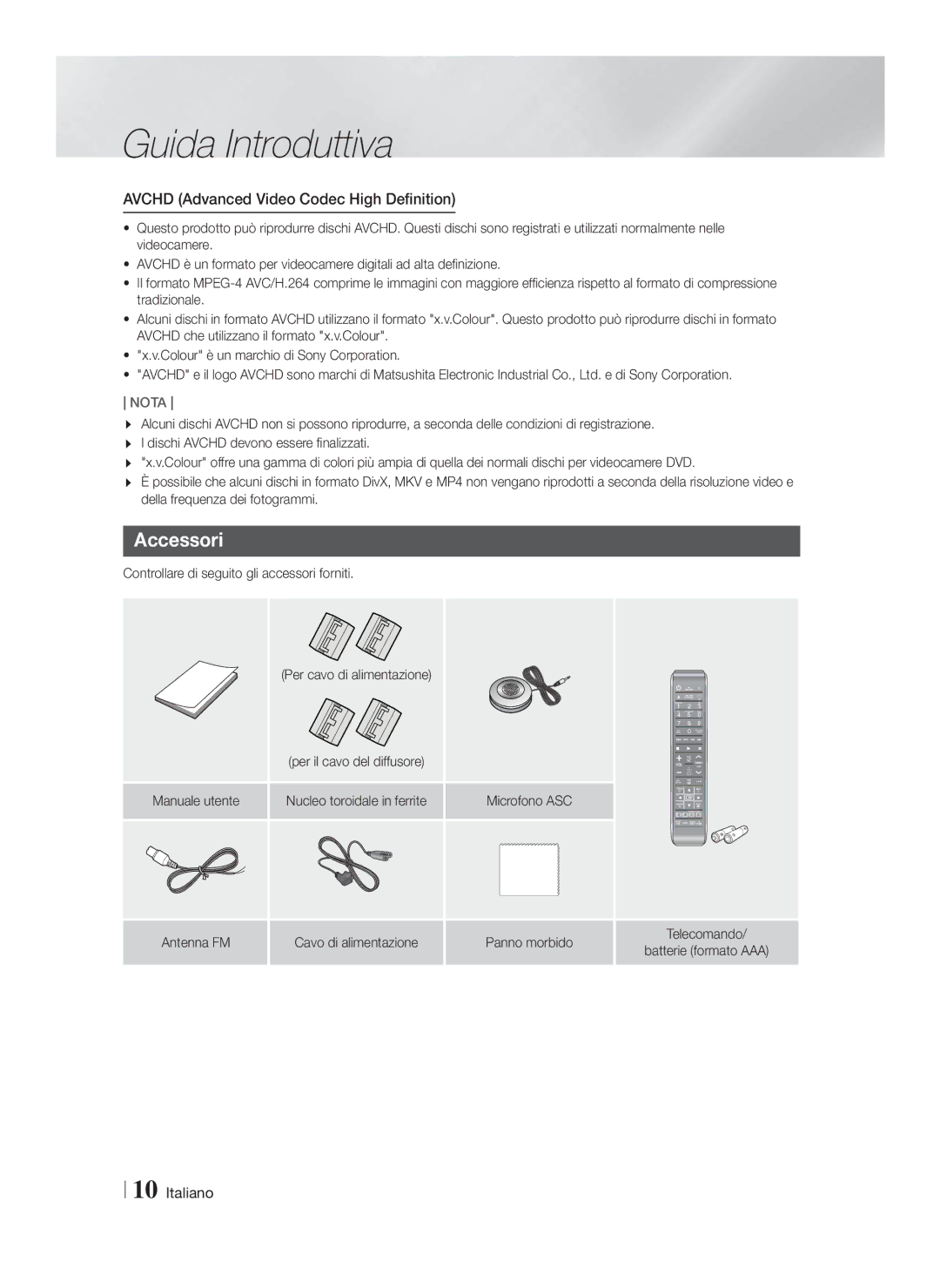 Samsung HT-F9759W/ZG Accessori, Avchd Advanced Video Codec High Definition, Controllare di seguito gli accessori forniti 