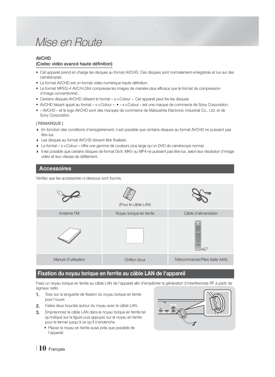 Samsung HT-F5200/ZF, HT-FS5200/EN, HT-FS5200/ZF manual Accessoires, Codec vidéo avancé haute définition 