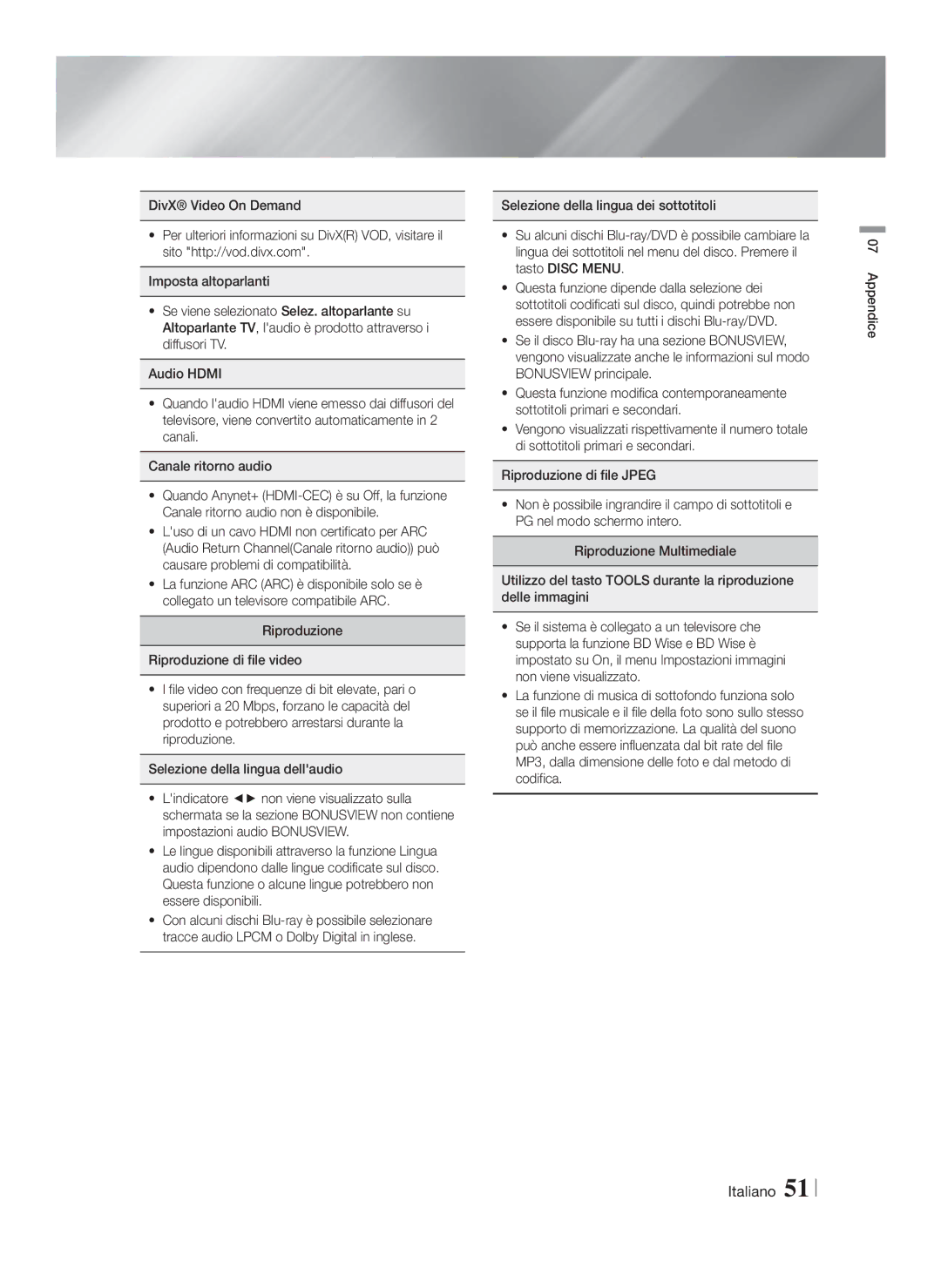 Samsung HT-F5200/ZF, HT-FS5200/EN, HT-FS5200/ZF manual Italiano 