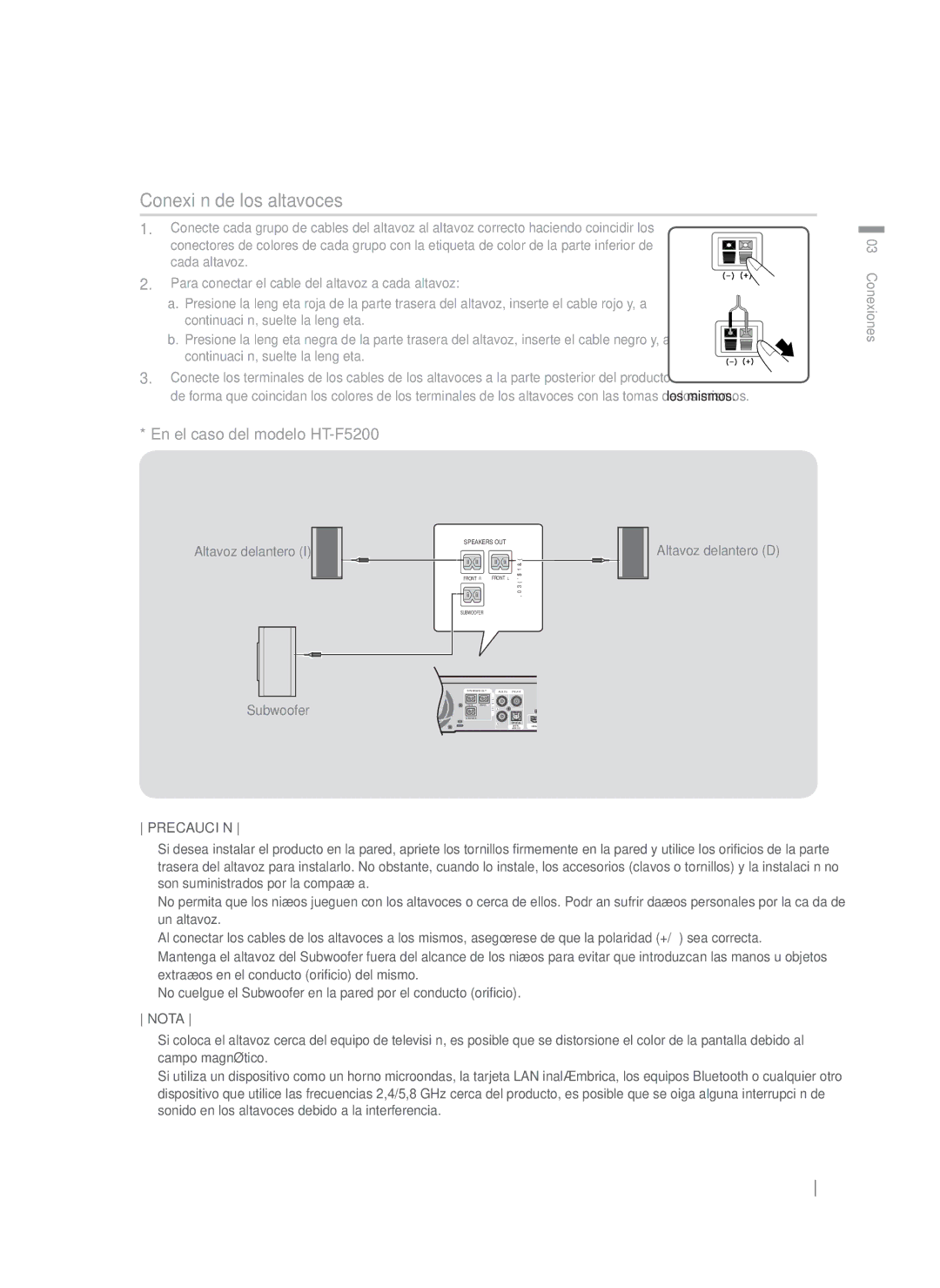 Samsung HT-FS5200/ZF, HT-FS5200/EN, HT-F5200/ZF manual Conexión de los altavoces, En el caso del modelo HT-F5200 