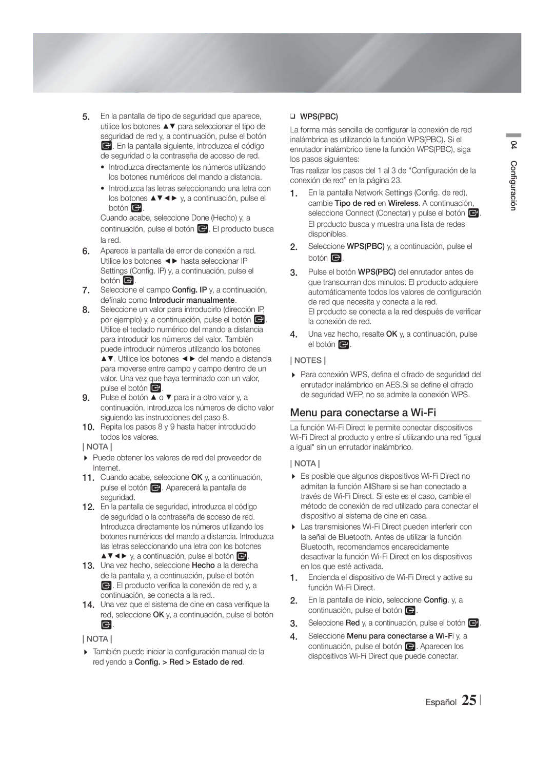 Samsung HT-FS5200/EN, HT-F5200/ZF, HT-FS5200/ZF manual Menu para conectarse a Wi-Fi 