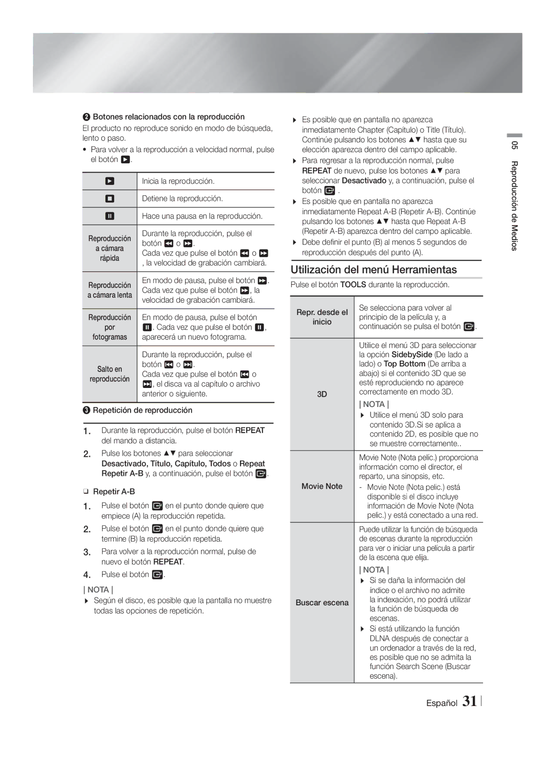 Samsung HT-FS5200/EN, HT-F5200/ZF, HT-FS5200/ZF manual Utilización del menú Herramientas 