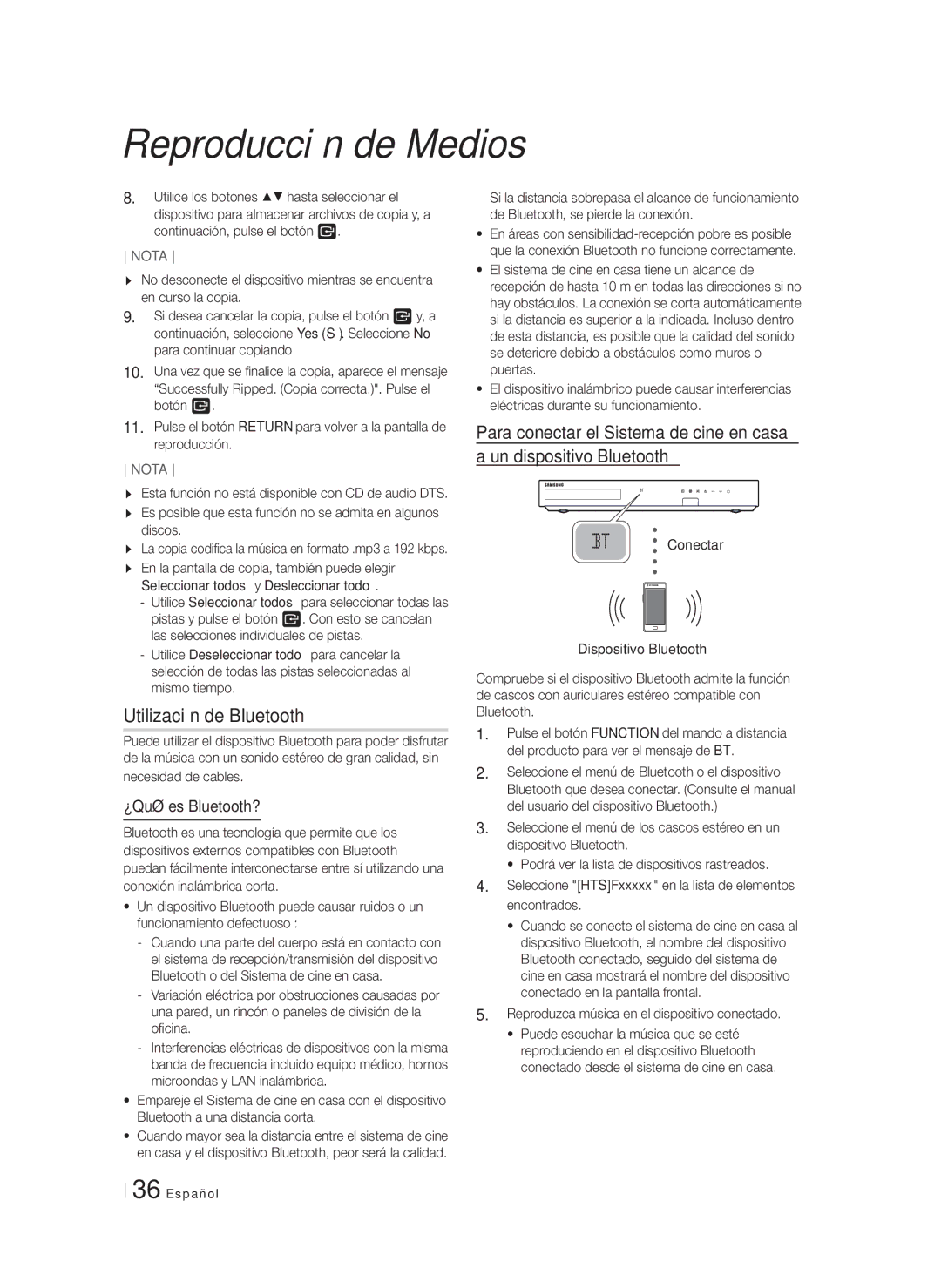 Samsung HT-FS5200/ZF manual Utilización de Bluetooth, ¿Qué es Bluetooth?, Reproduzca música en el dispositivo conectado 