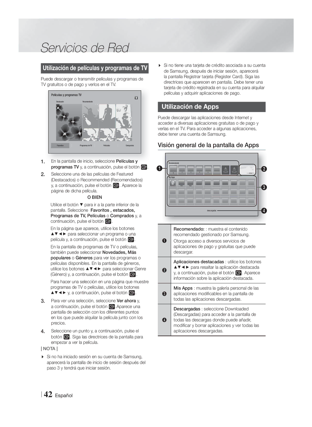 Samsung HT-FS5200/ZF, HT-FS5200/EN, HT-F5200/ZF manual Utilización de Apps, Visión general de la pantalla de Apps, Bien 