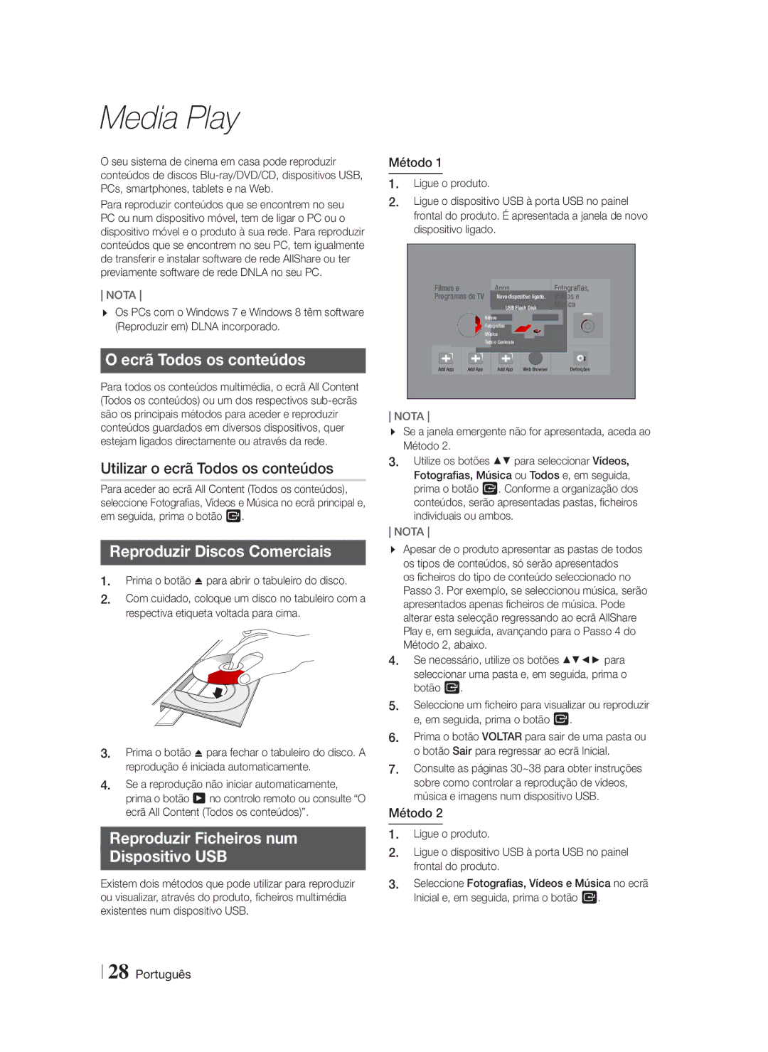 Samsung HT-F5200/ZF manual Ecrã Todos os conteúdos, Utilizar o ecrã Todos os conteúdos, Reproduzir Discos Comerciais 