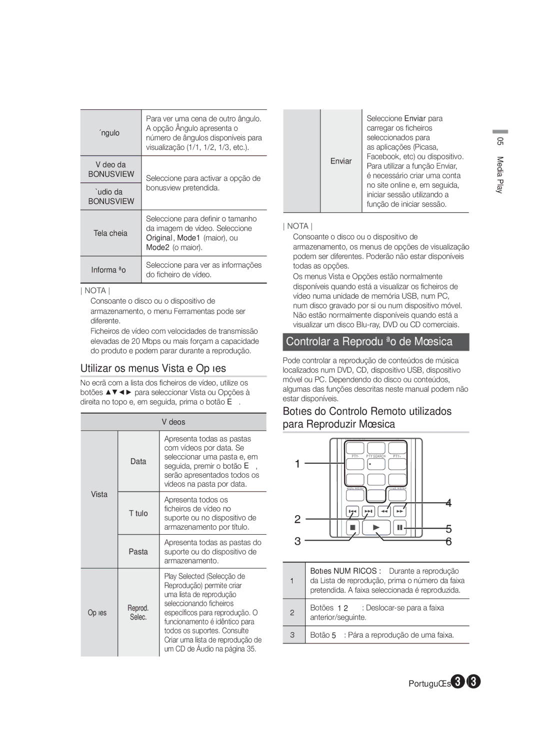 Samsung HT-FS5200/EN, HT-F5200/ZF, HT-FS5200/ZF manual Utilizar os menus Vista e Opções, Controlar a Reprodução de Música 