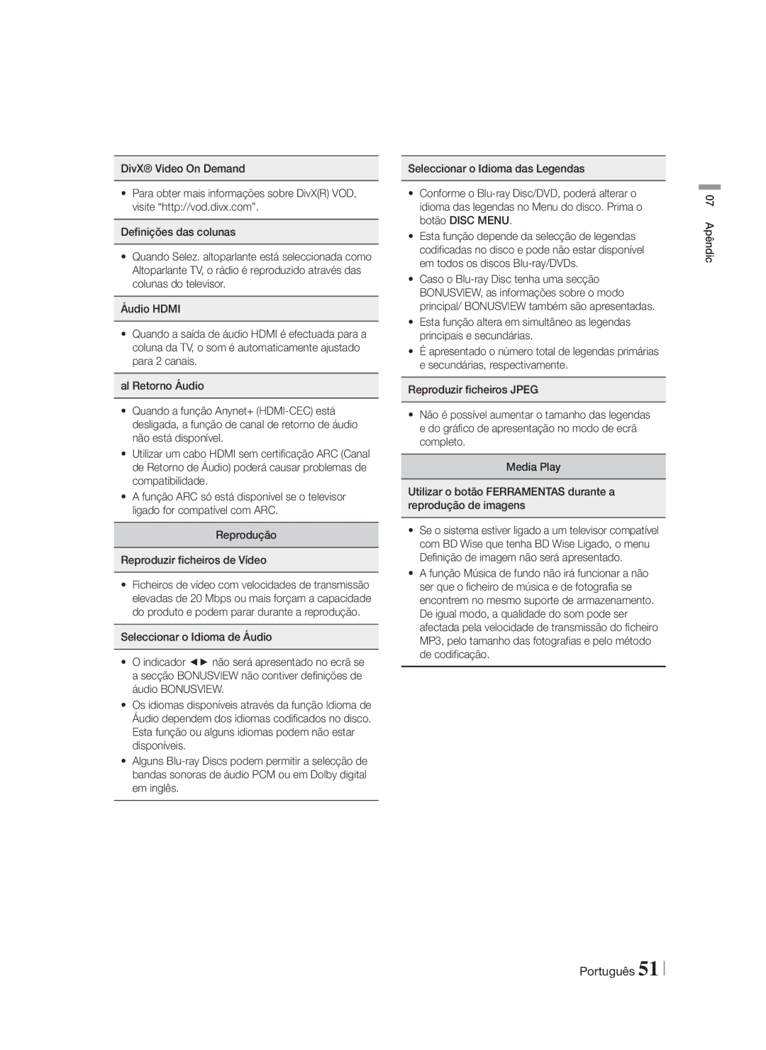 Samsung HT-FS5200/EN, HT-F5200/ZF, HT-FS5200/ZF manual Português 