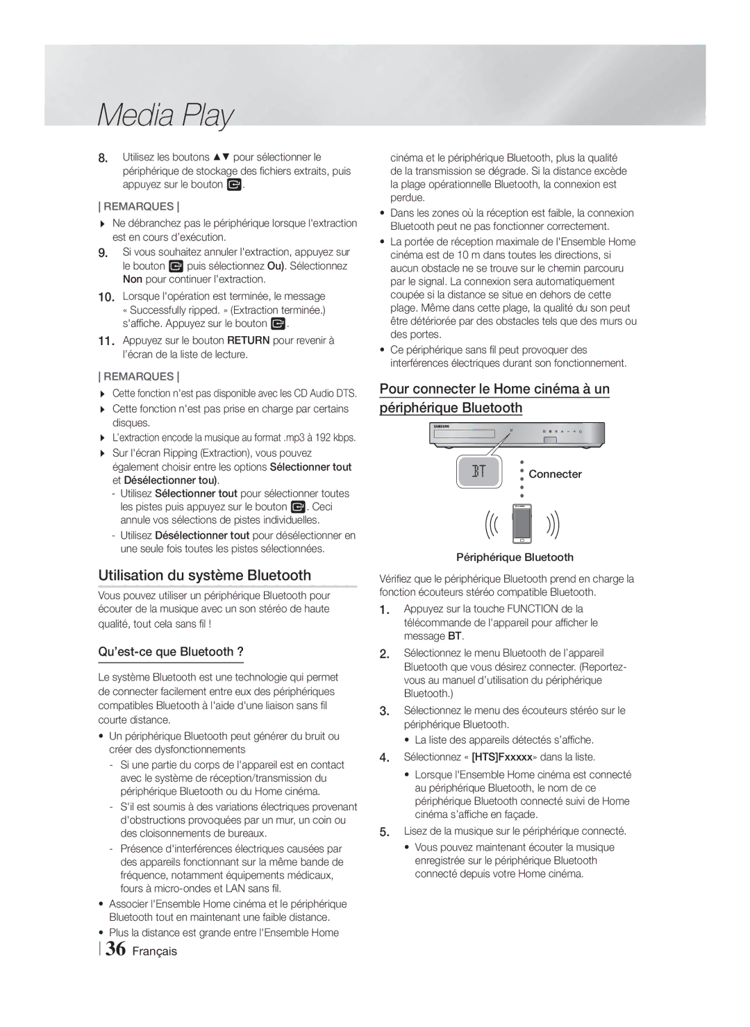 Samsung HT-FS5200/EN manual Utilisation du système Bluetooth, Qu’est-ce que Bluetooth ?, Connecter Périphérique Bluetooth 