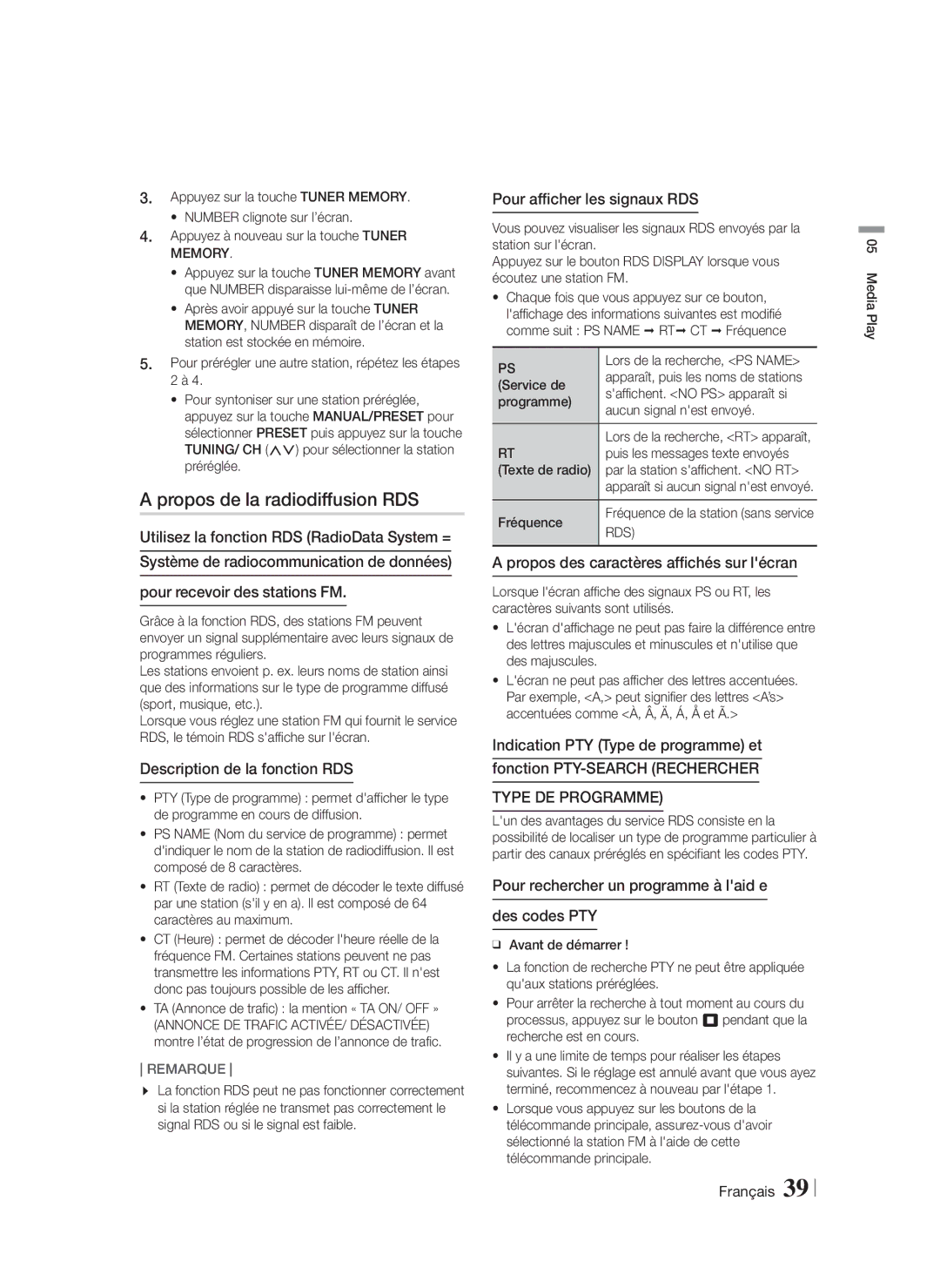 Samsung HT-FS5200/EN, HT-F5200/ZF, HT-FS5200/ZF manual Propos de la radiodiffusion RDS 