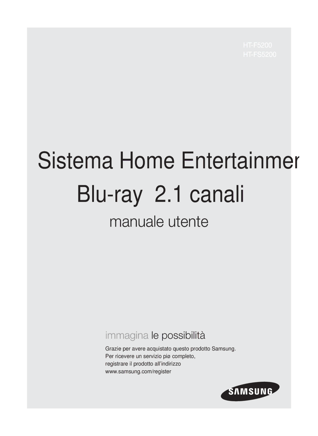 Samsung HT-FS5200/ZF, HT-FS5200/EN, HT-F5200/ZF manual Blu-ray 2.1 canali 